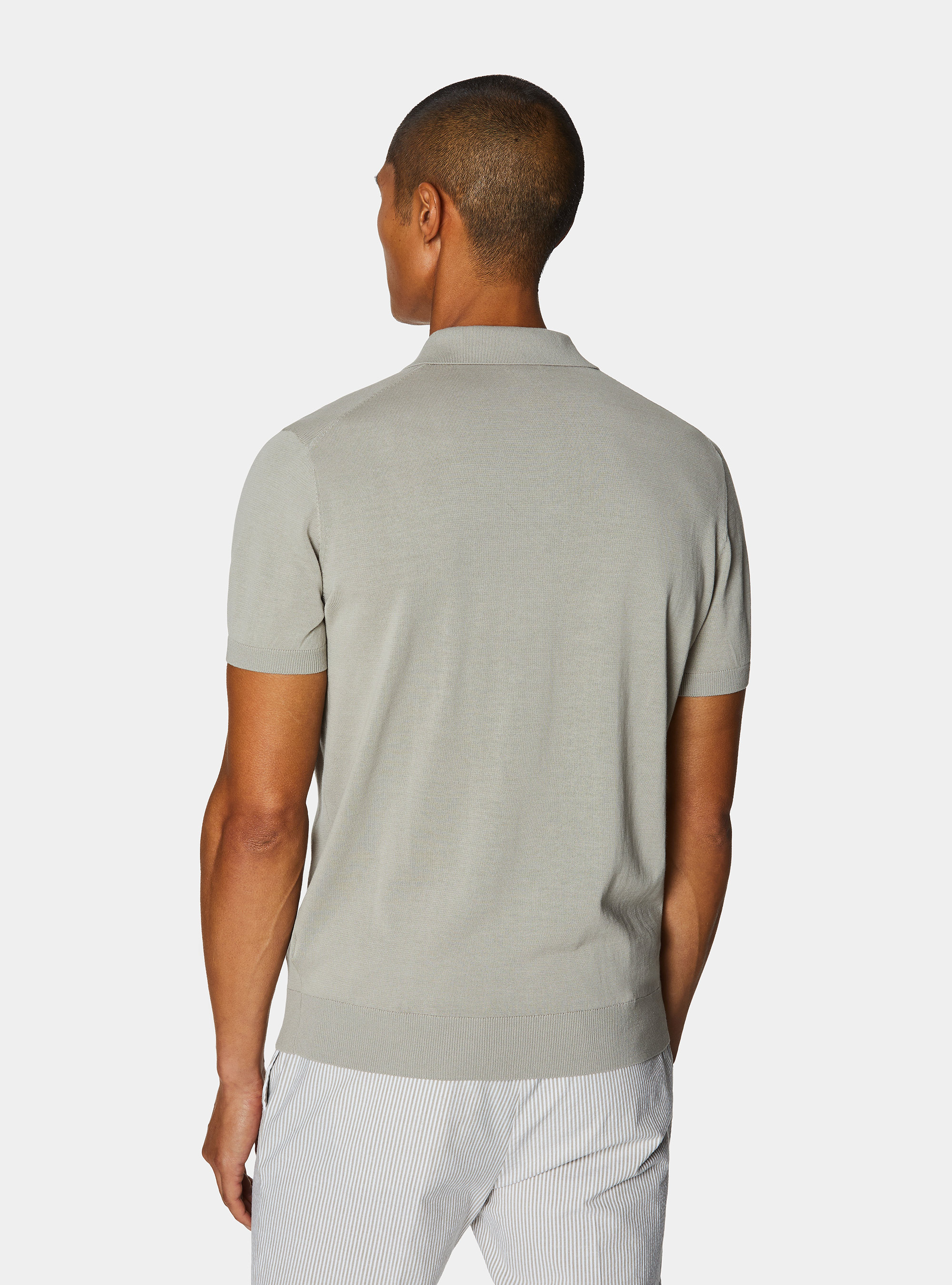 Buttonless knitted polo shirt in extra-fine cotton, SAND
