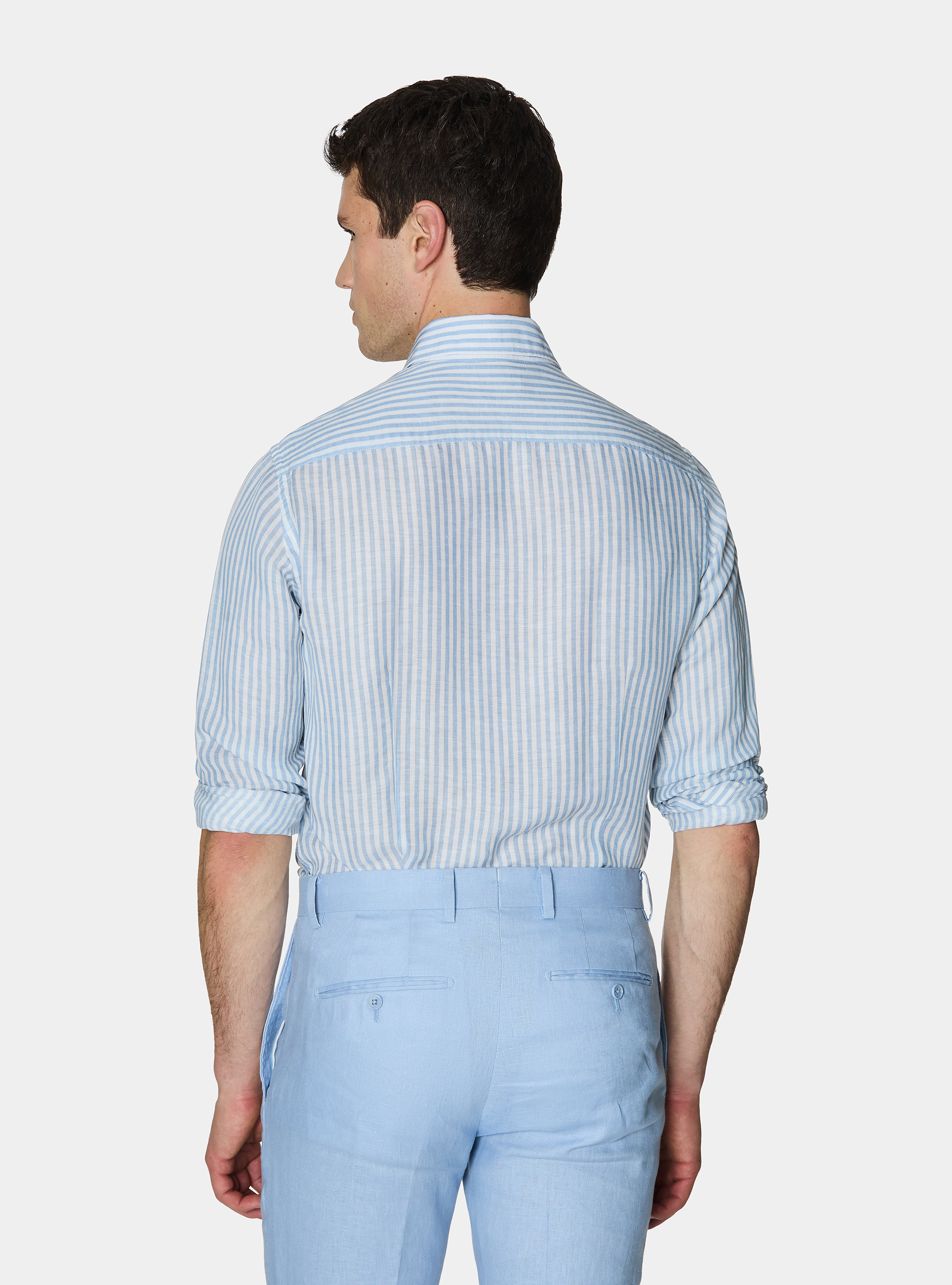Gestreiftes Hemd aus einer Leinenmischung, AZZURRO 0276C