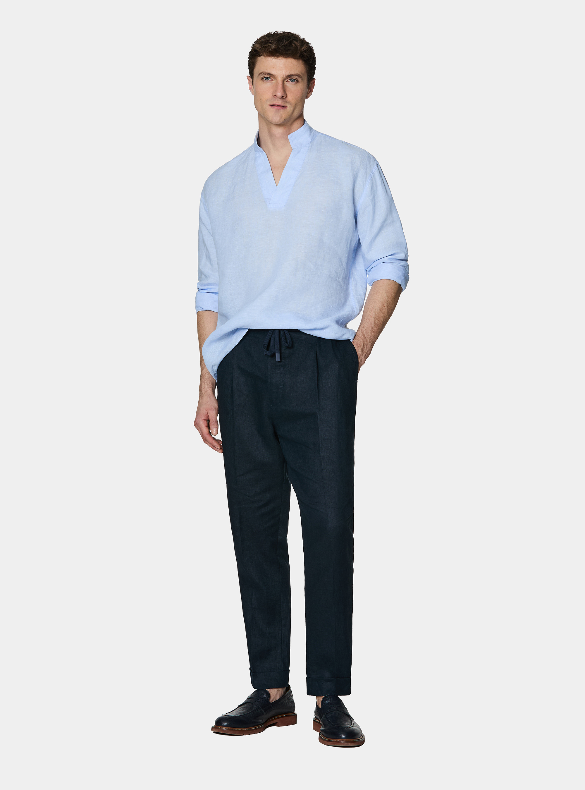 Pure linen shirt with wing collar, LIGHT BLUE