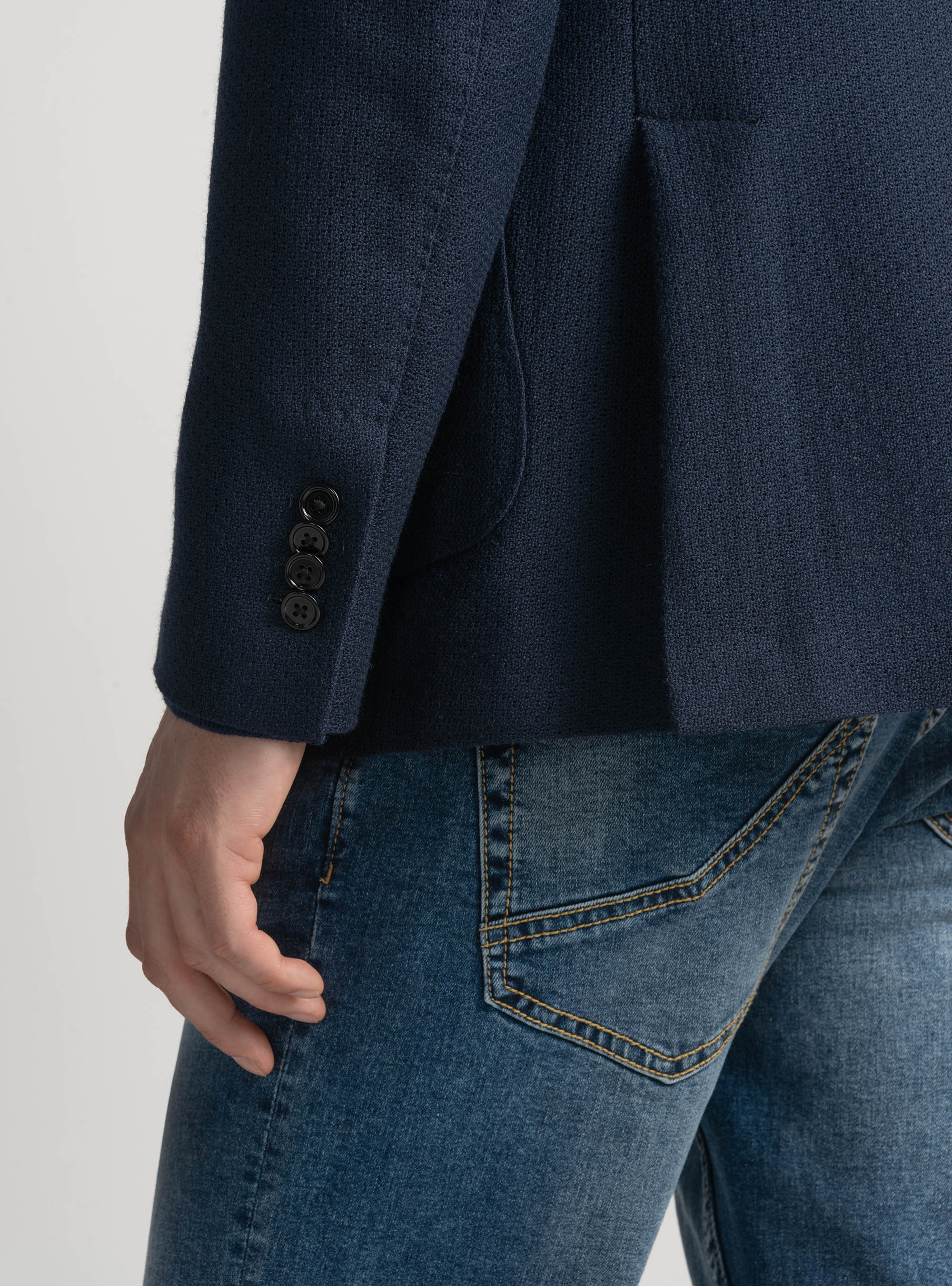 Wool and cotton leno blazer, NAVY BLUE