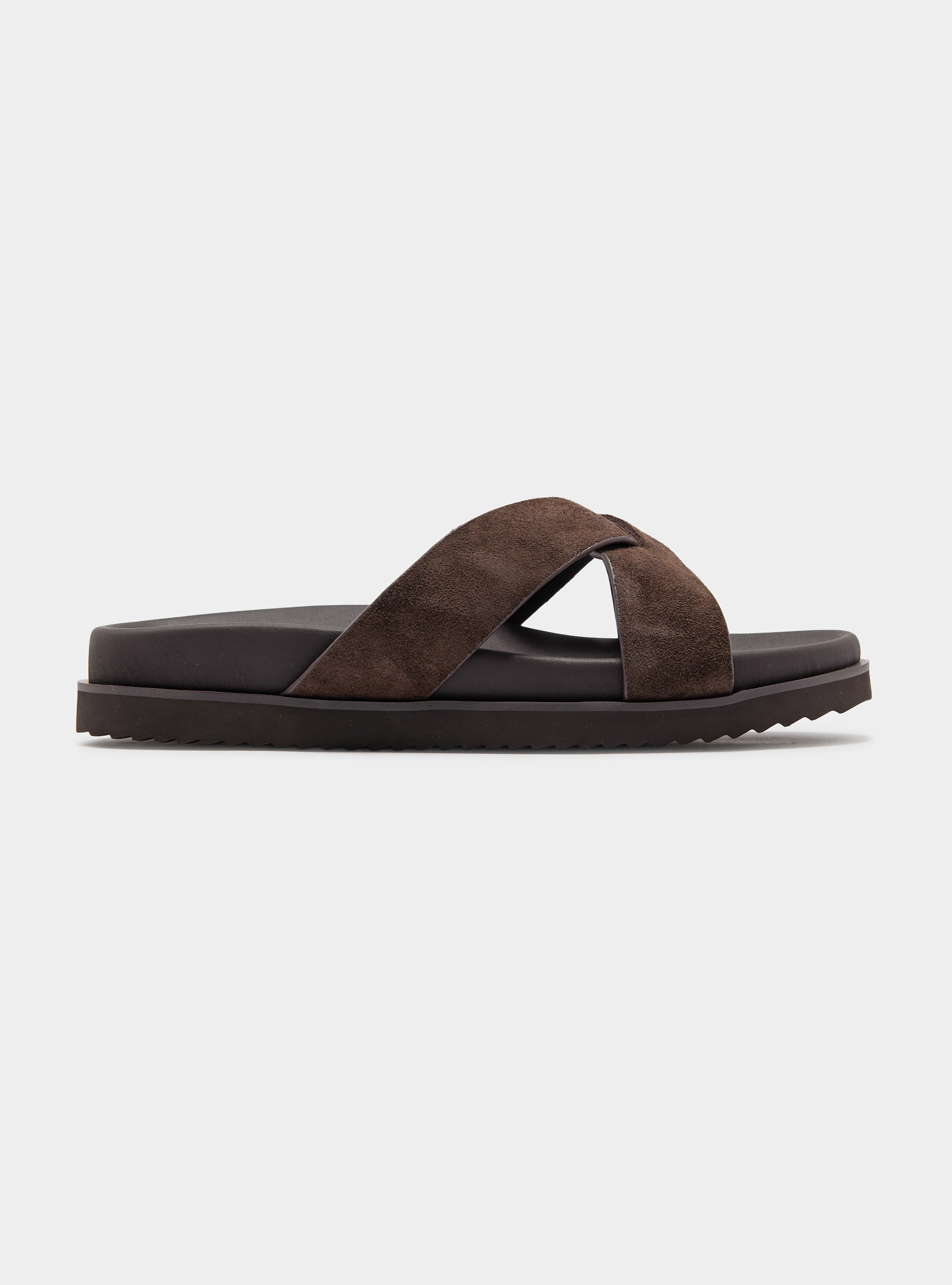 Slip-on sandals with crossed straps, BROWN