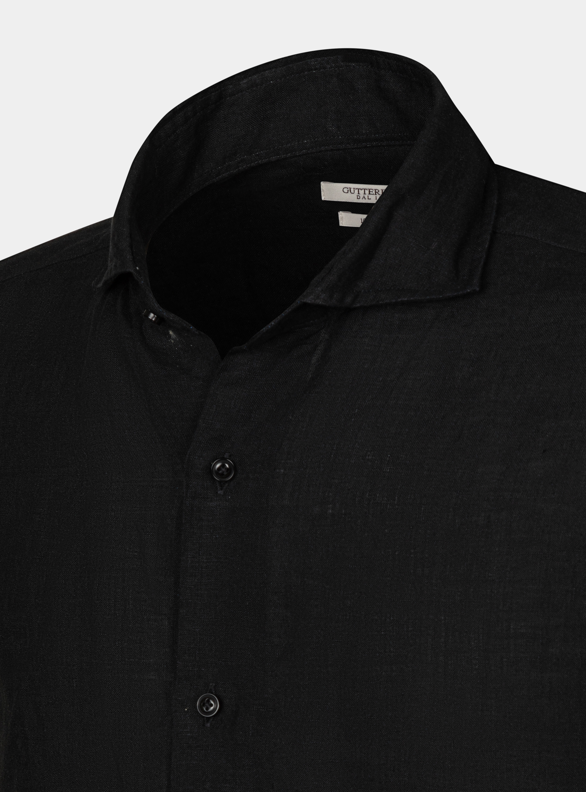 Chemise &agrave; col fran&ccedil;ais en pur lin, NOIR