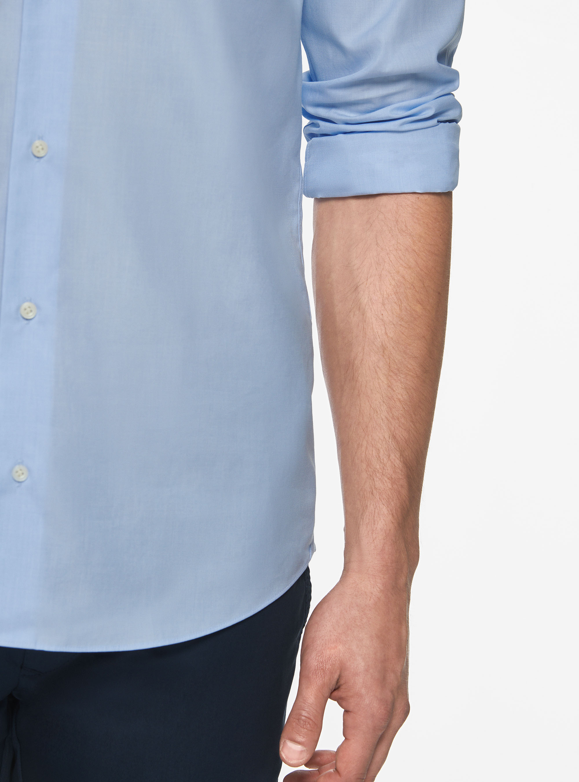 Camisa de algod&oacute;n fil a fil, CELESTE