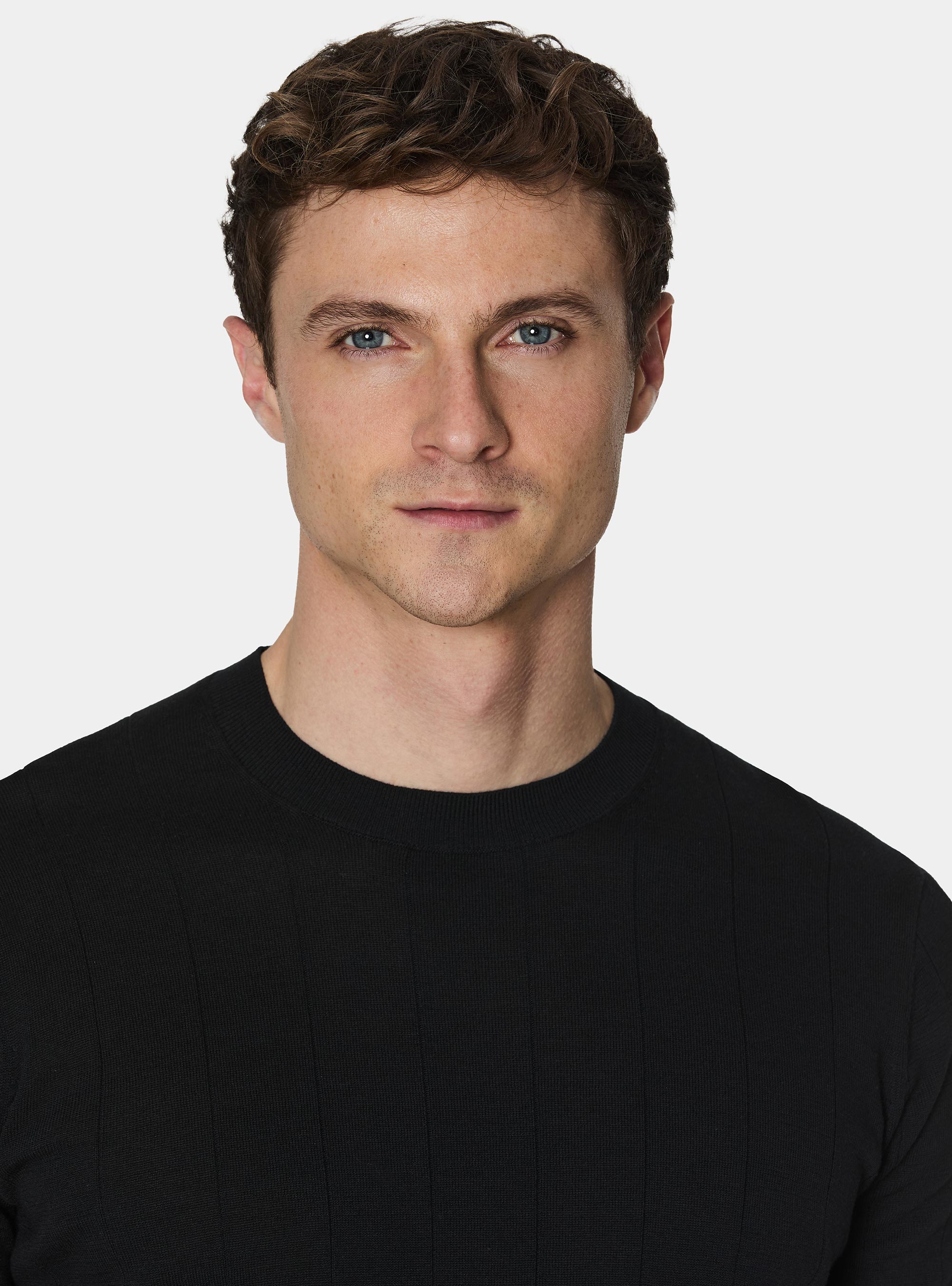 Pure cotton flat-ribbed sweater, BLACK