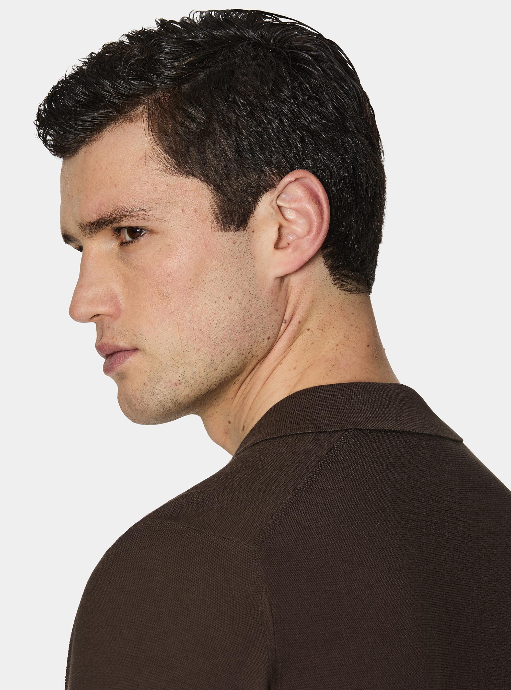 Gestricktes Links-Poloshirt aus extrafeiner Baumwolle, MARRONE 0507C