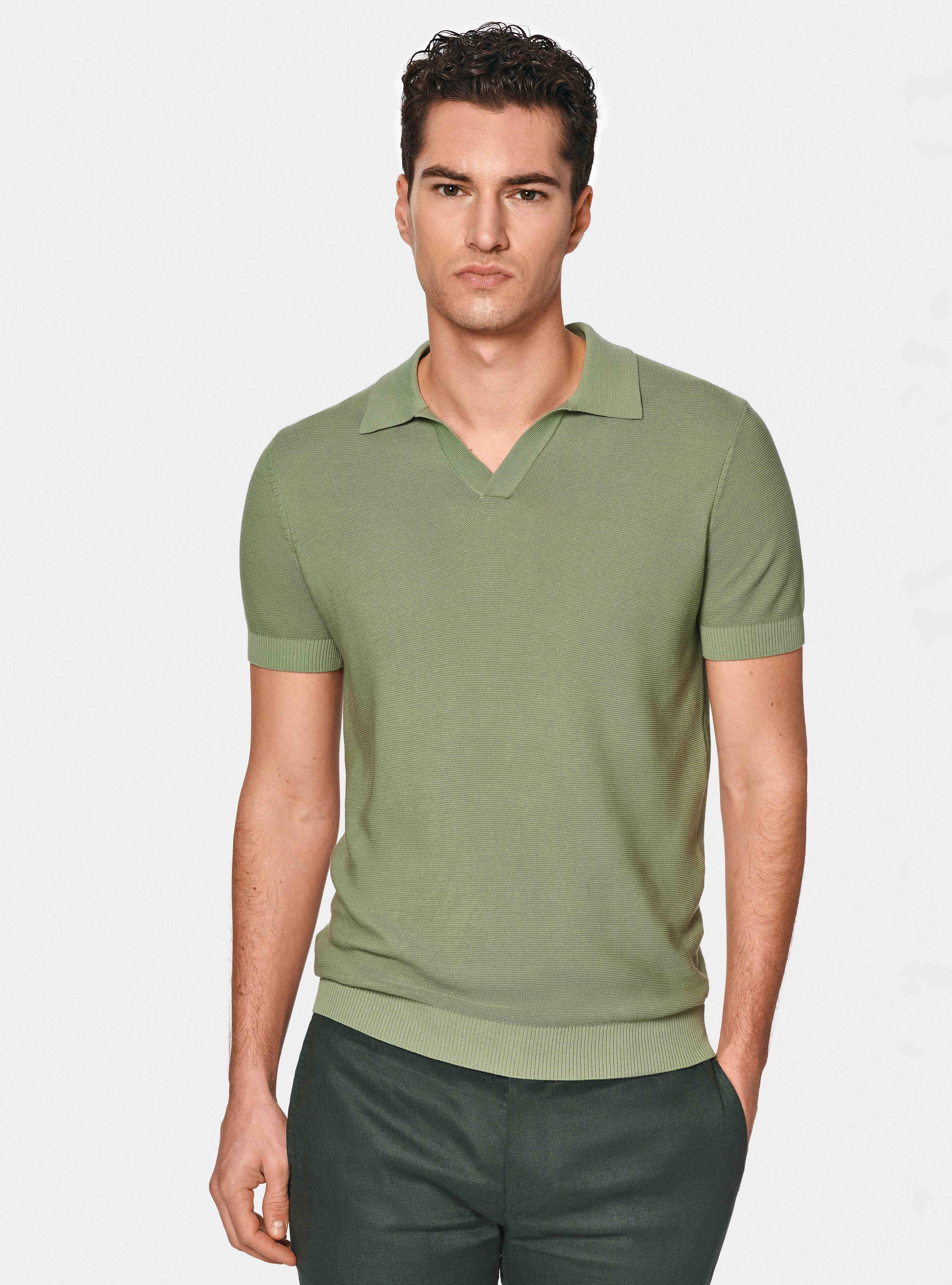 Knitted links polo shirt in extra-fine cotton, SALVIA 0602C