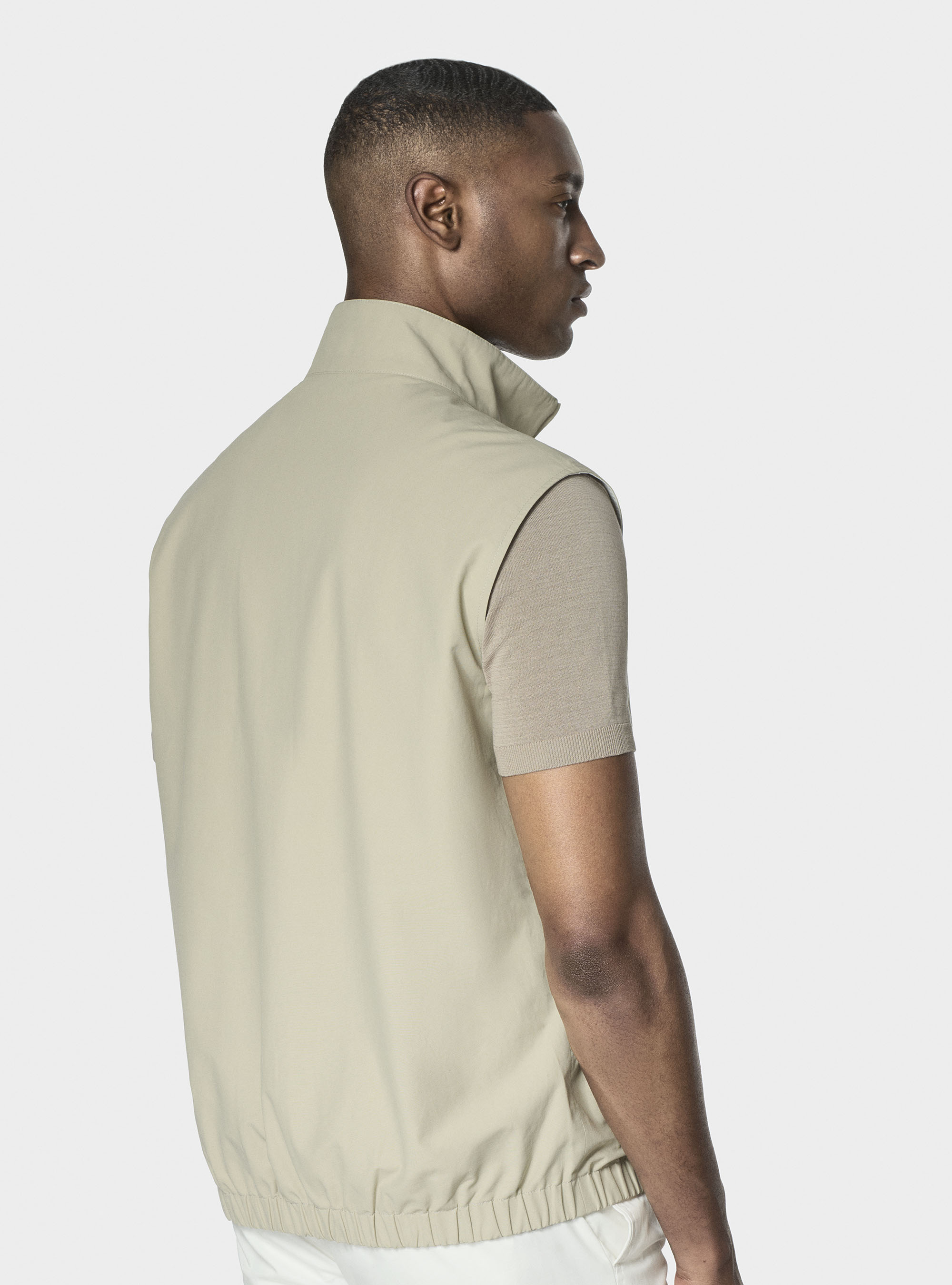 Reversible cotton-blend sleeveless jacket, SAND