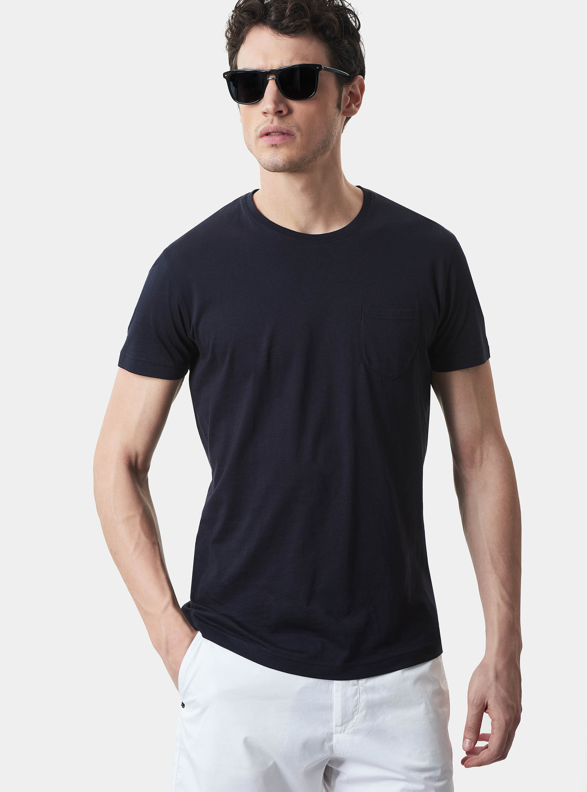 Supima cotton jersey t-shirt with pocket, NAVY BLUE