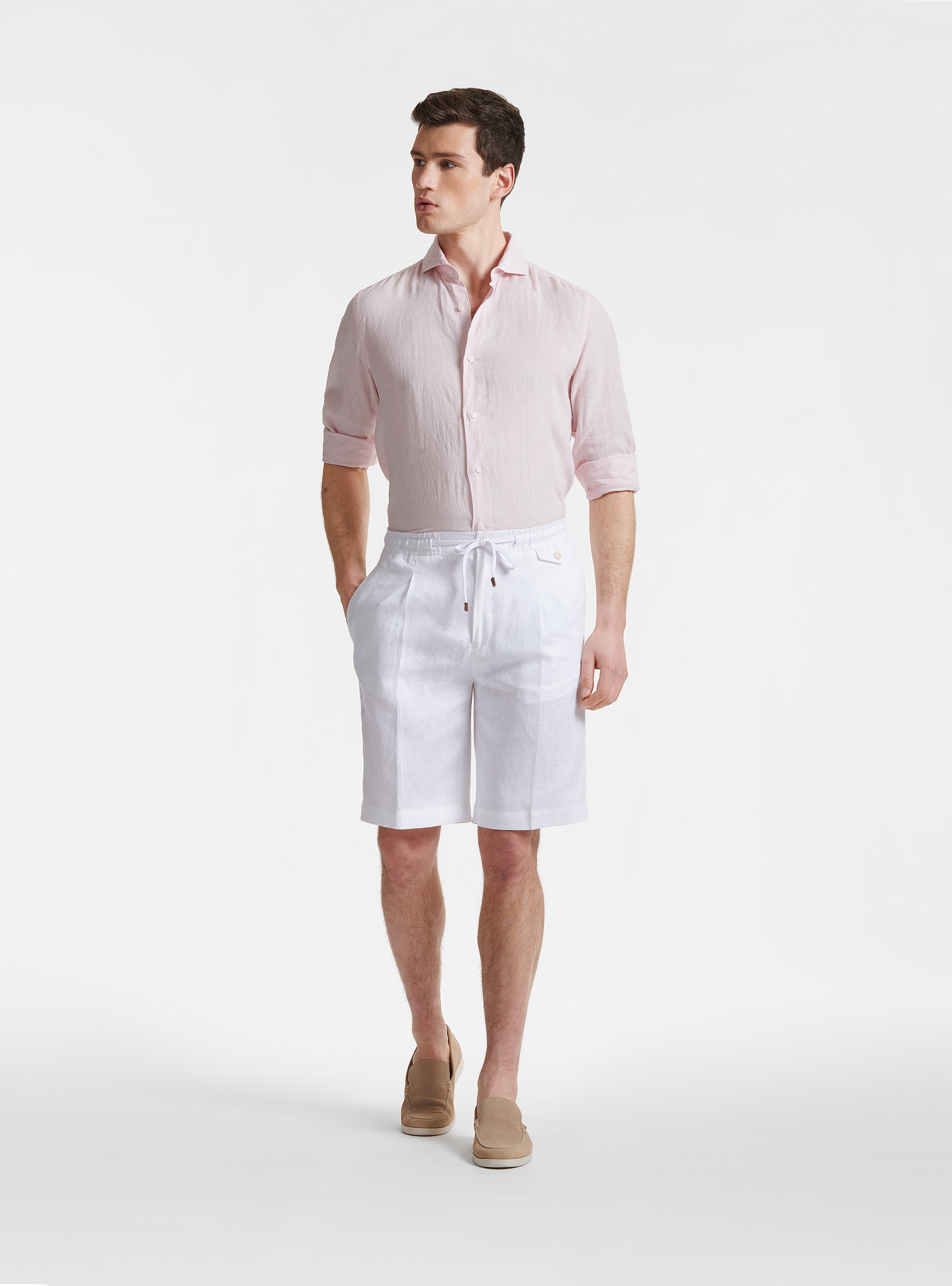 Bermuda uni en pur lin, BLANC