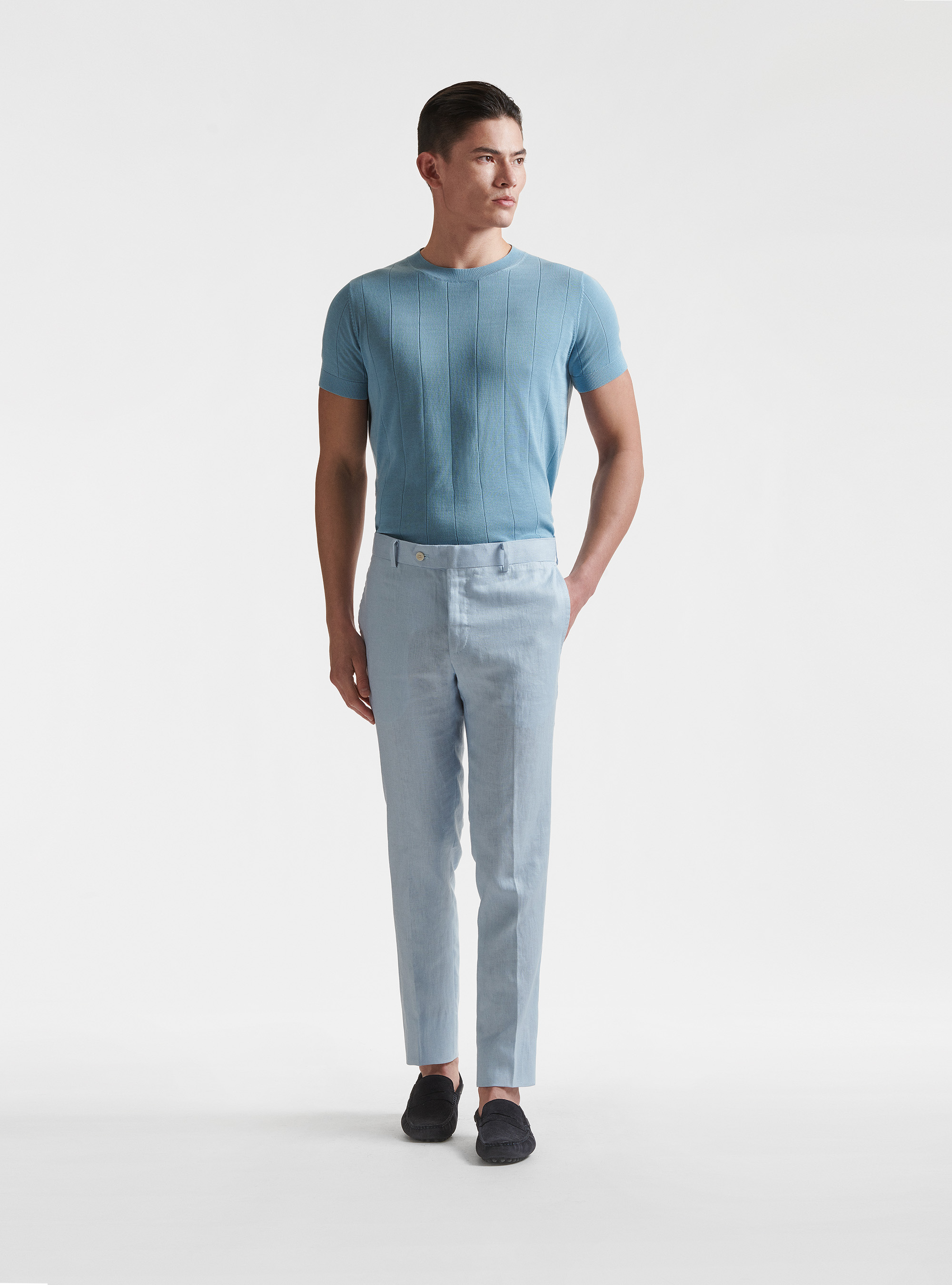Pure linen suit trousers, LIGHT BLUE