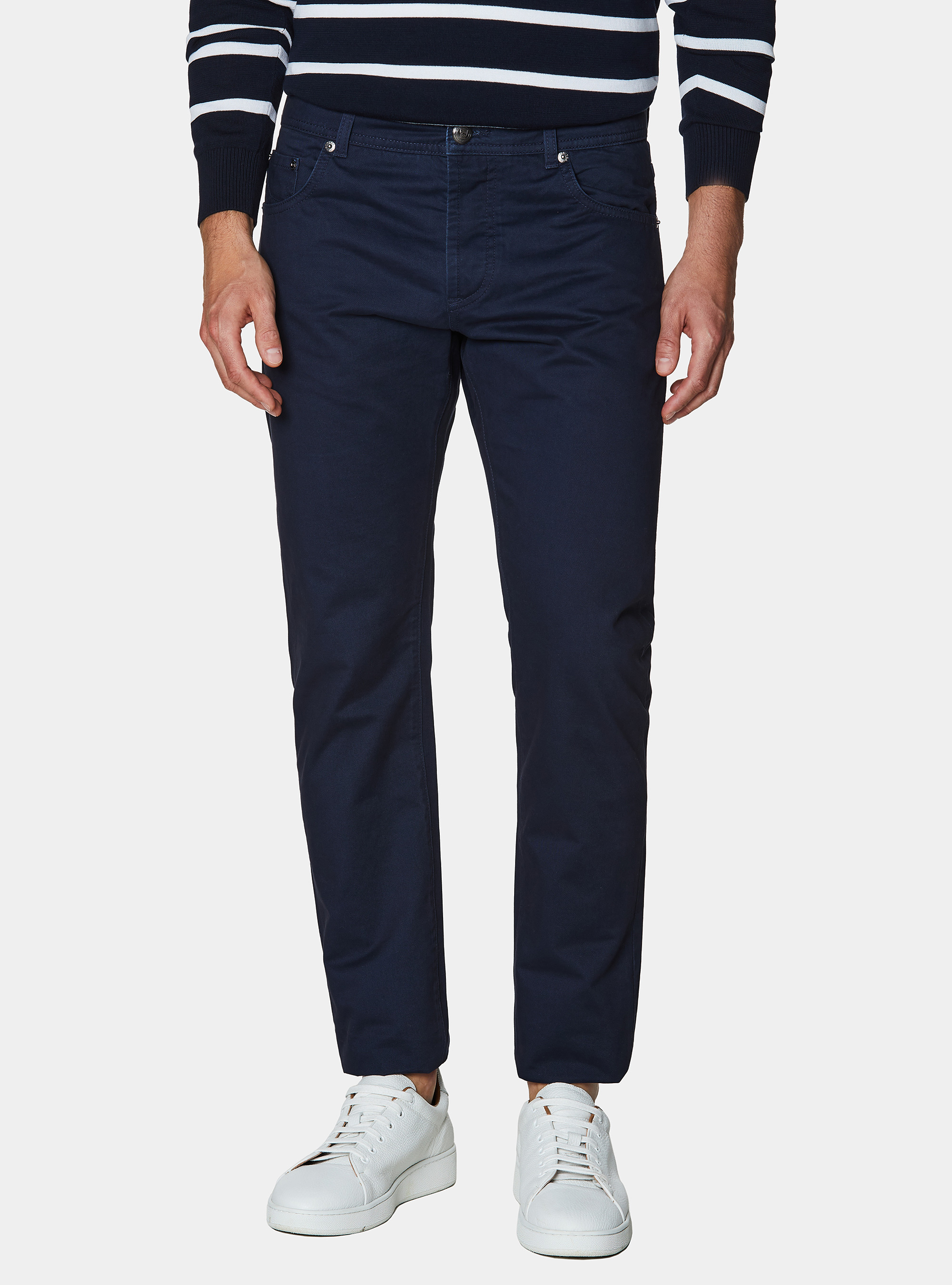 Pantalones slim fit de sarga de algod&oacute;n, AZUL MARINO