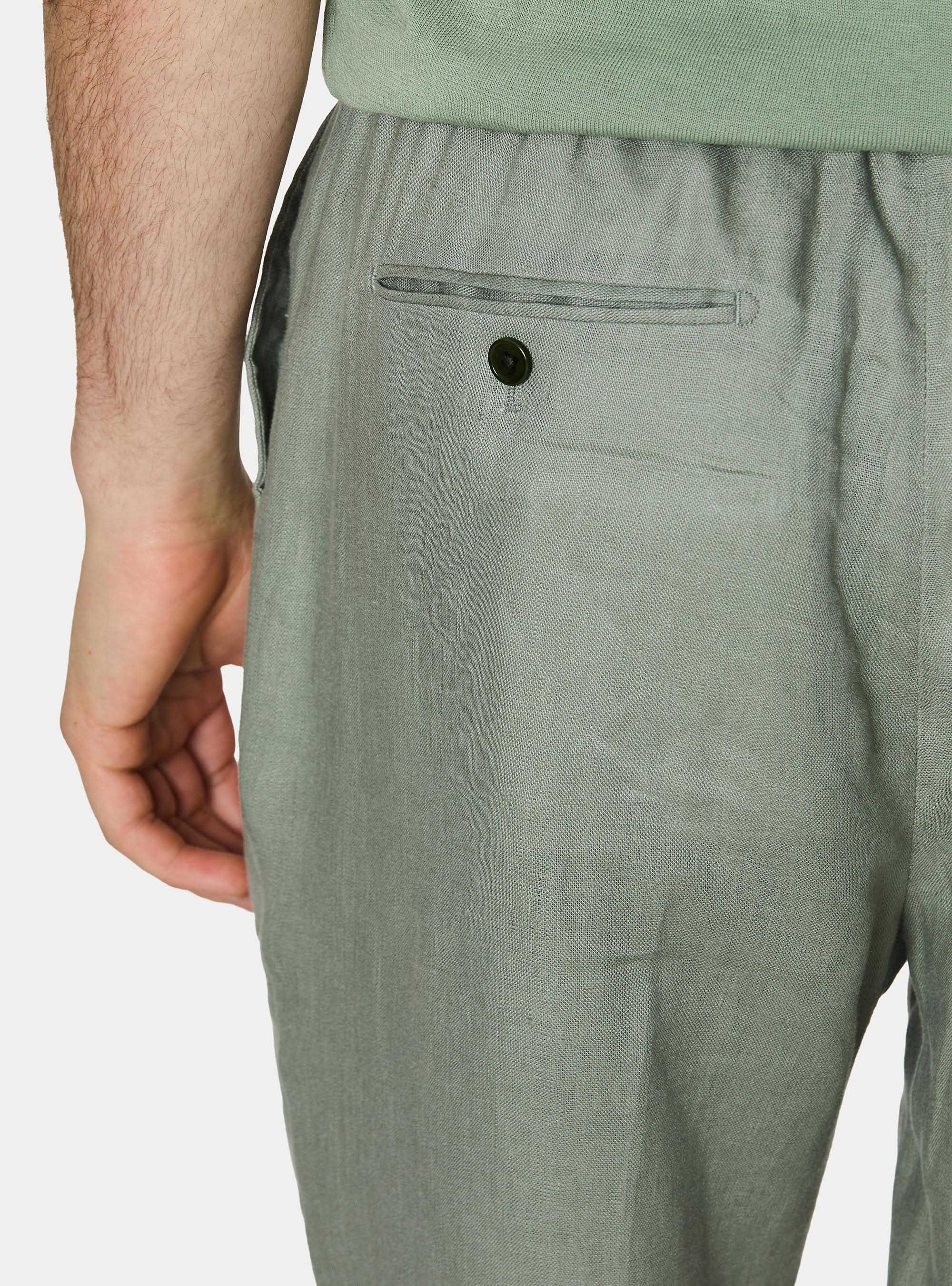 Pantal&oacute;n de lino puro con pinzas y cord&oacute;n de ajuste, SALVIA 0602C