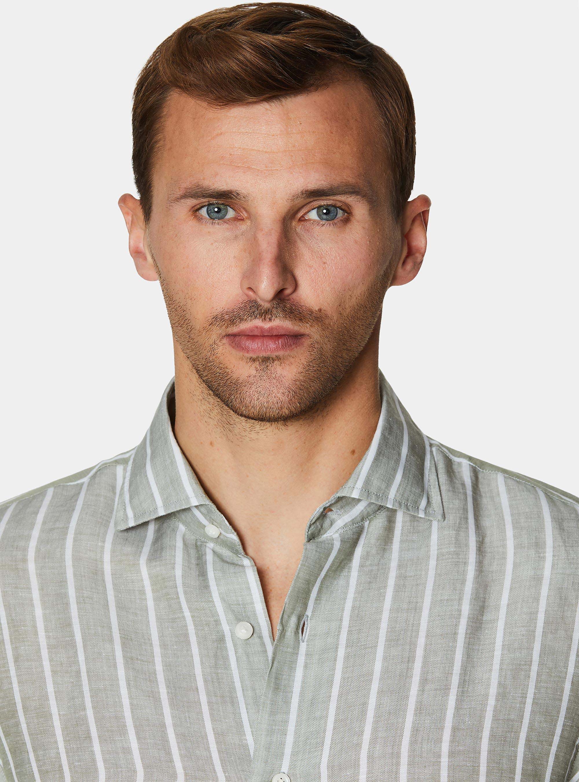 Linen blend striped shirt, SALVIA 0602C