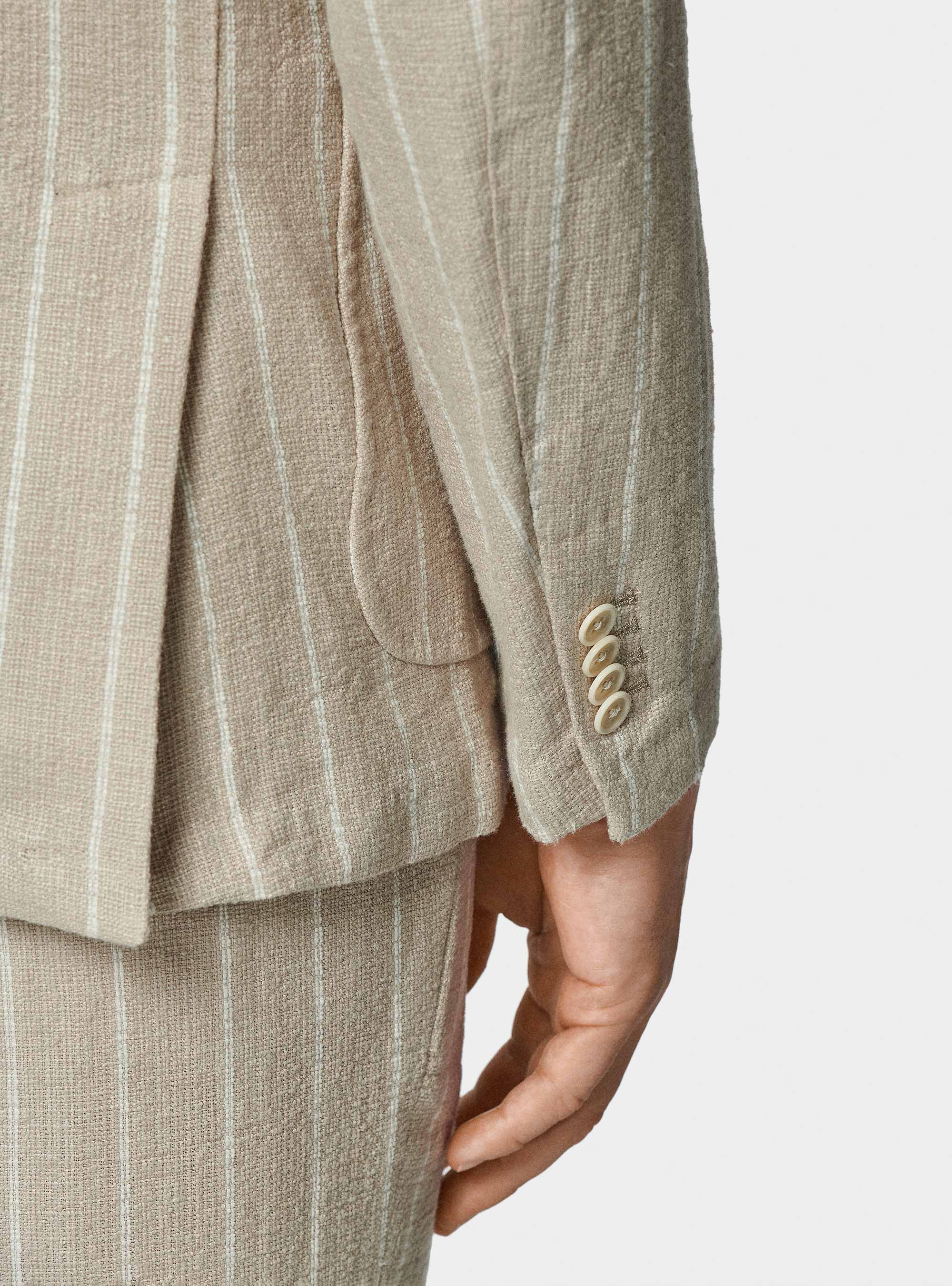 Giacca abito rigato in puro lino crepe, SABBIA