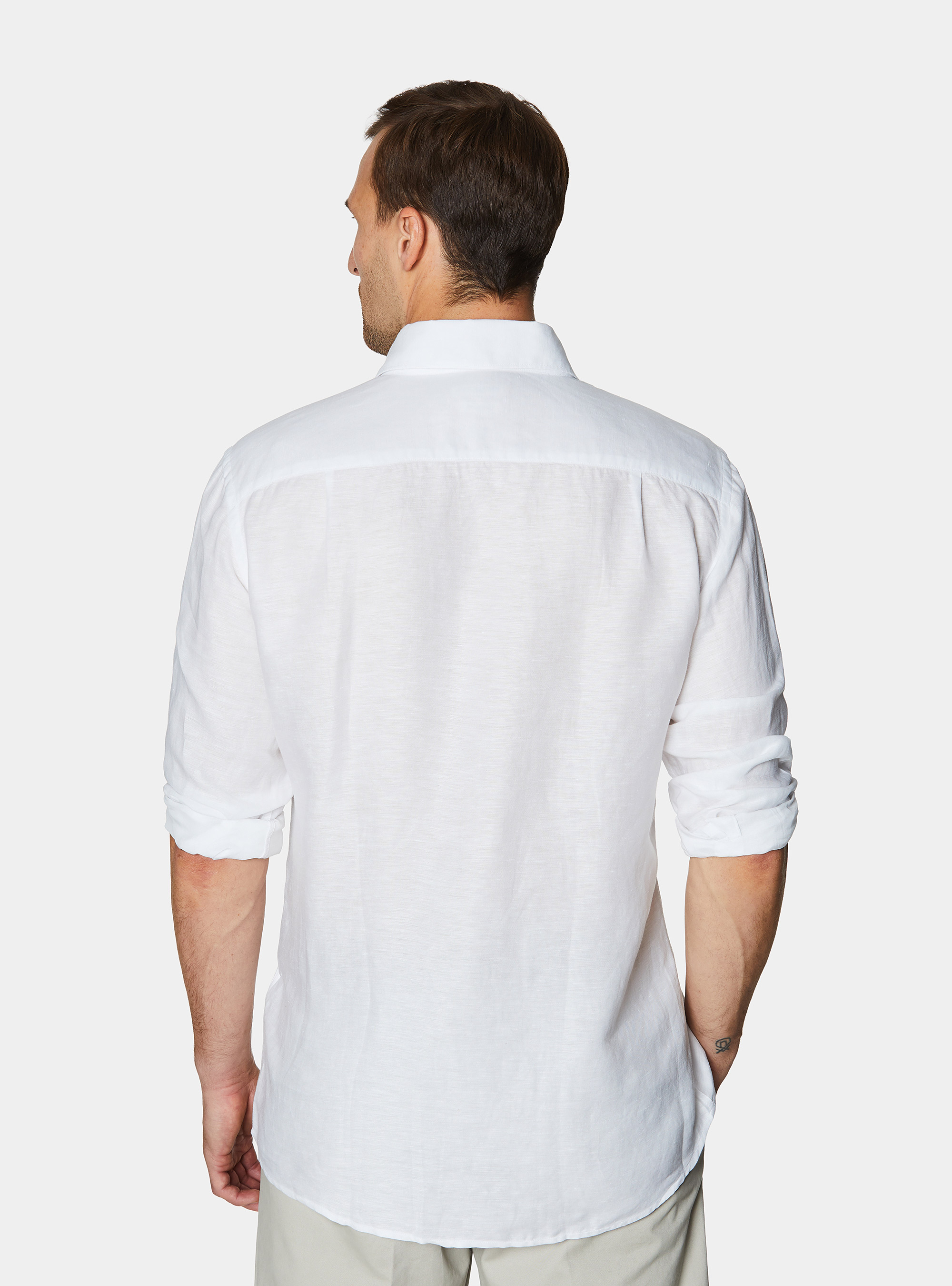 Leinenmischhemd mit Beleg, BIANCO 0099C