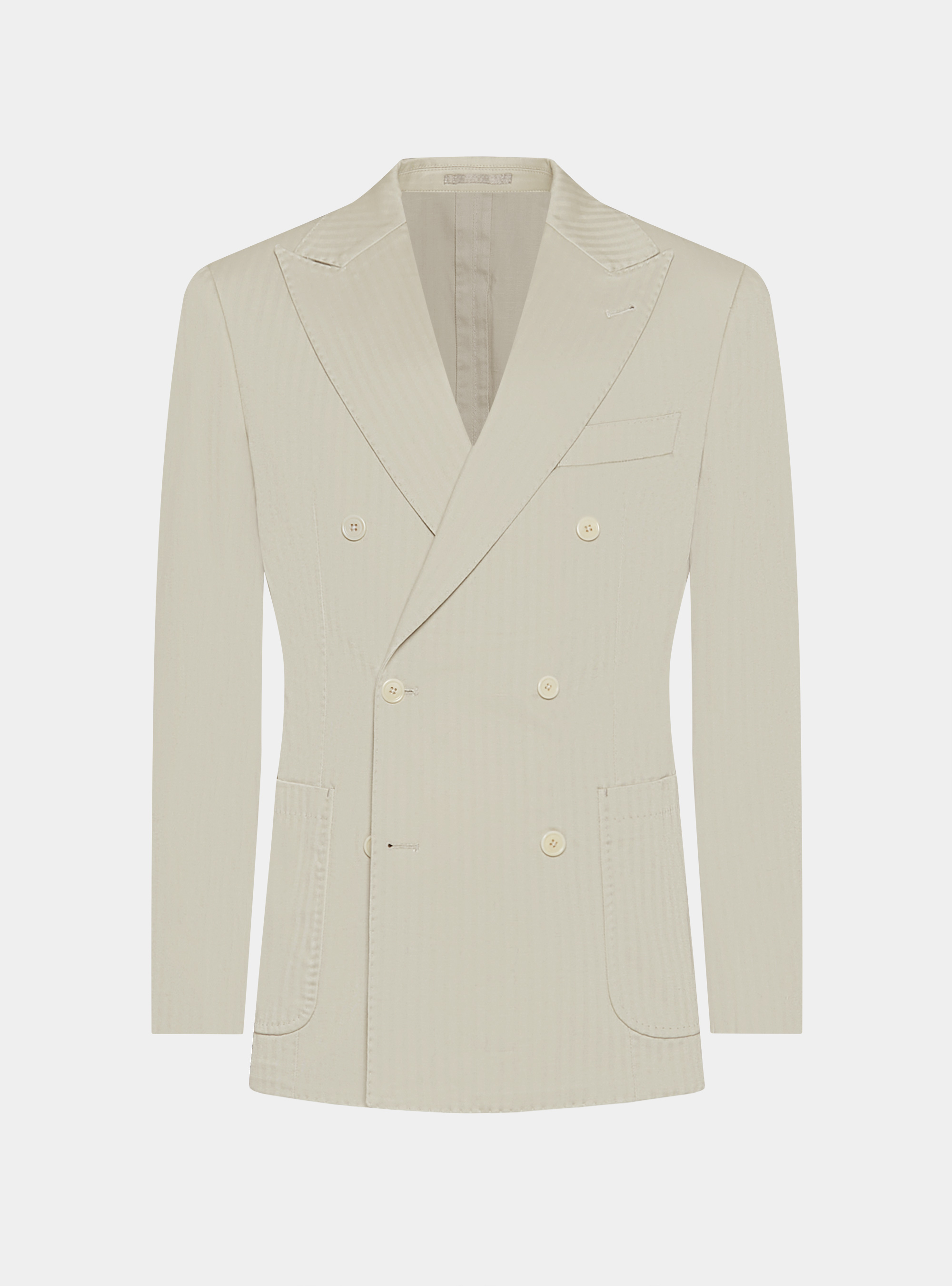 Double-breasted cotton and linen suit blazer, ECRU