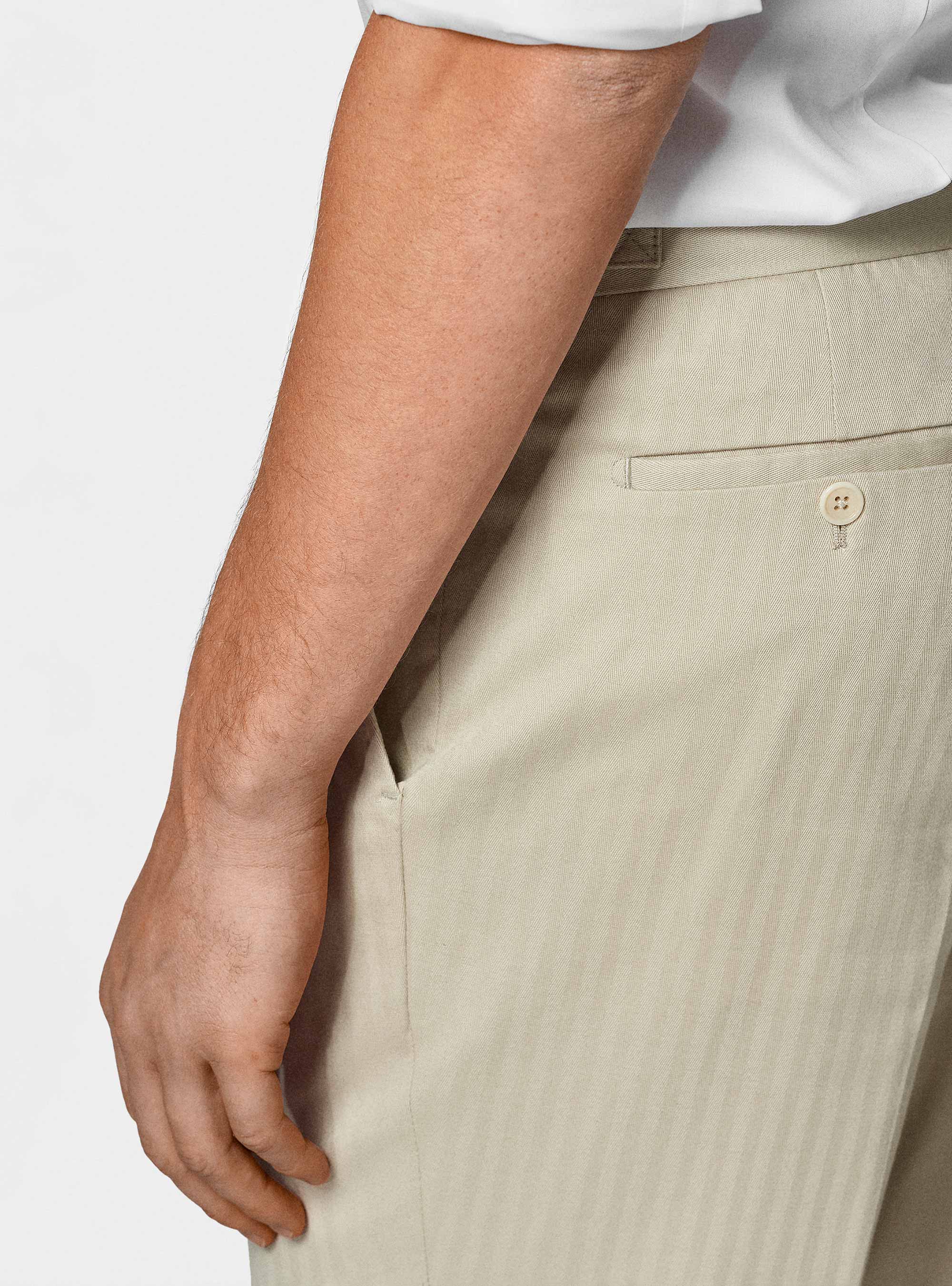 Double-breasted cotton and linen suit trousers, ECRU