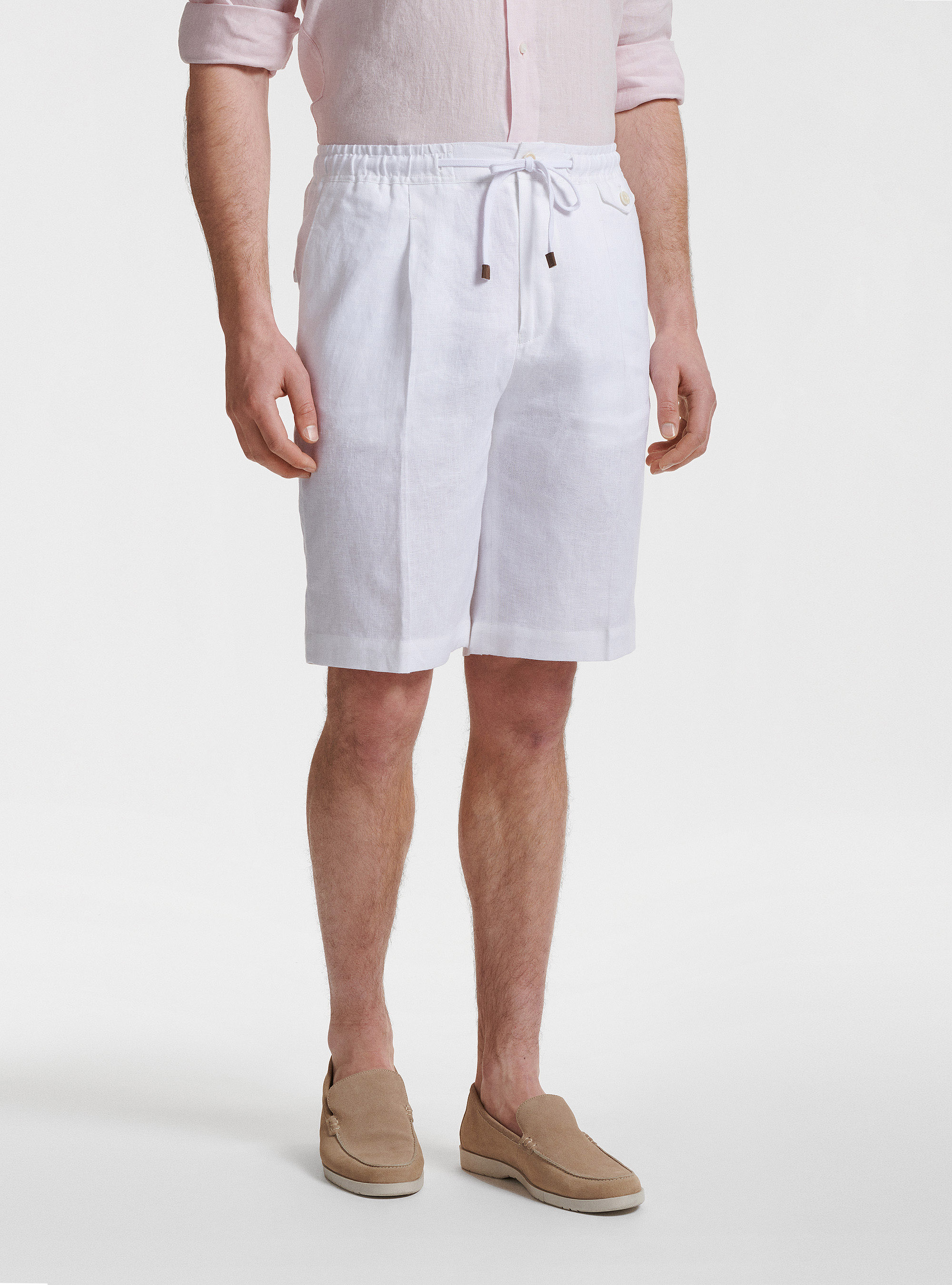 Bermuda uni en pur lin, BLANC
