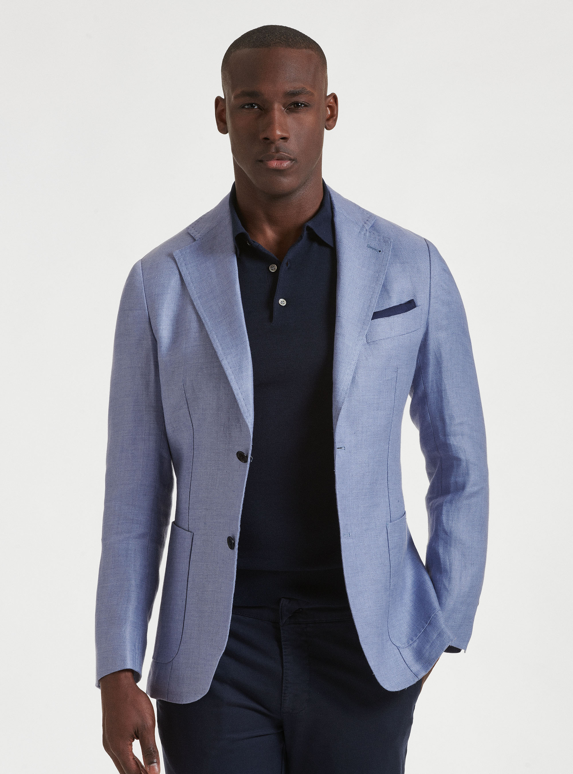 Giacca in puro lino hopsack, AZZURRO