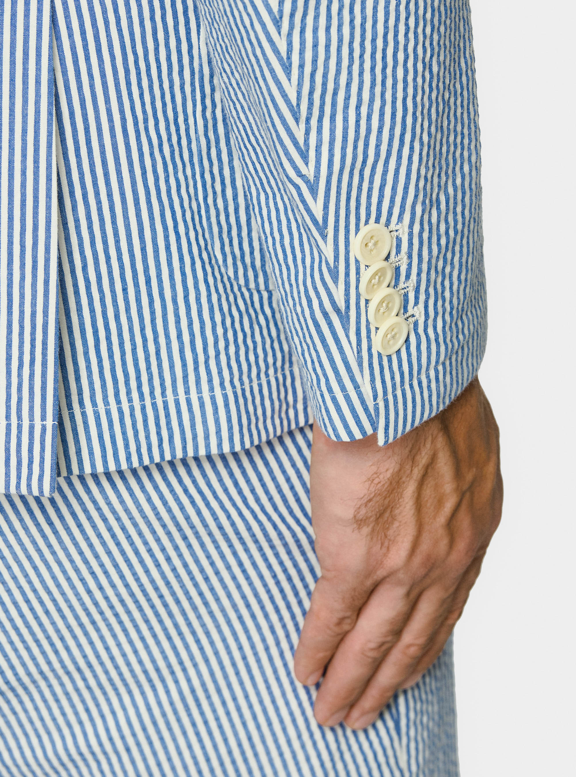 Striped blazer in seersucker cotton, BLUE