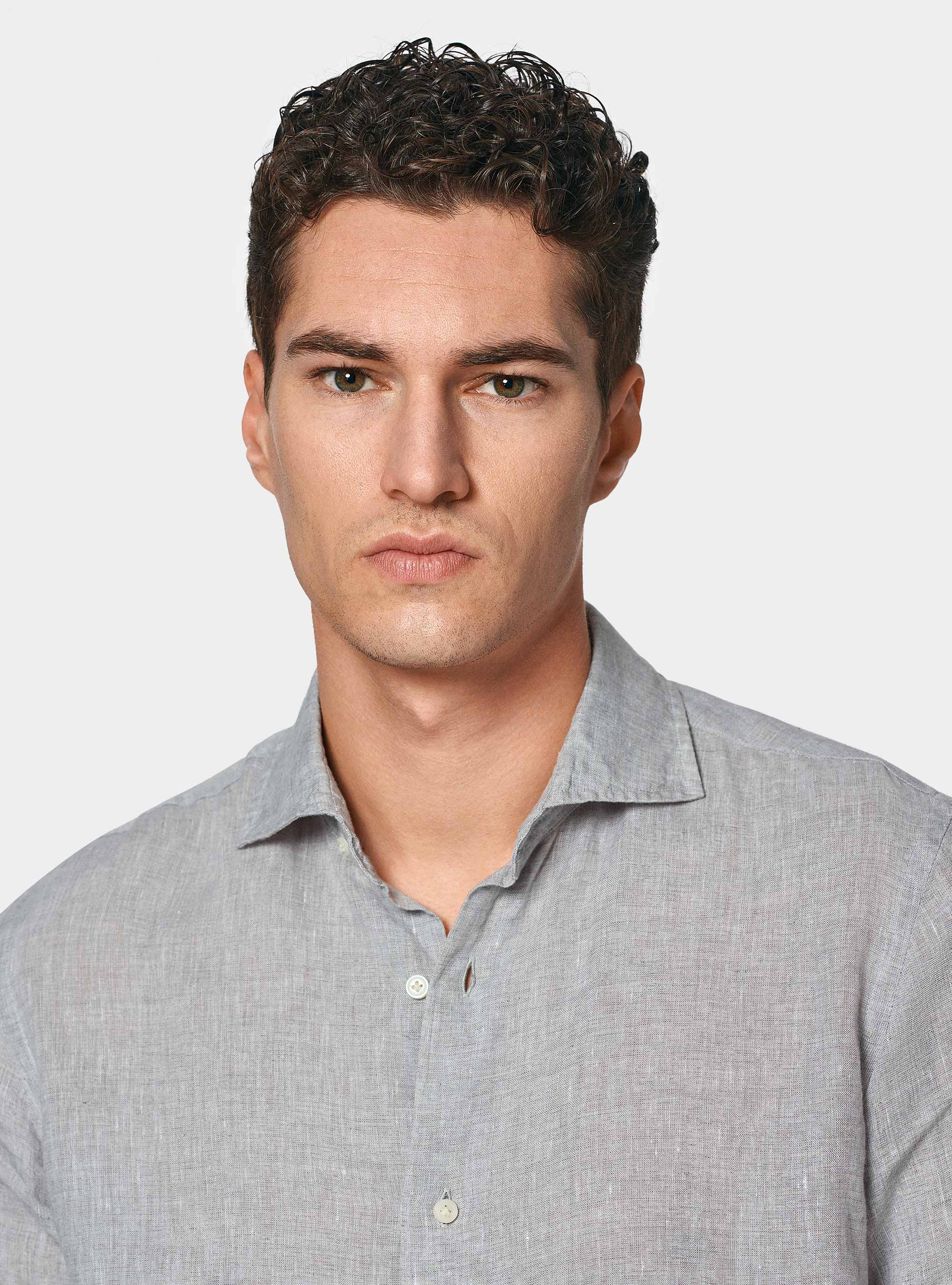 Camisa de lino puro, GRIS CLARO JASPEADO