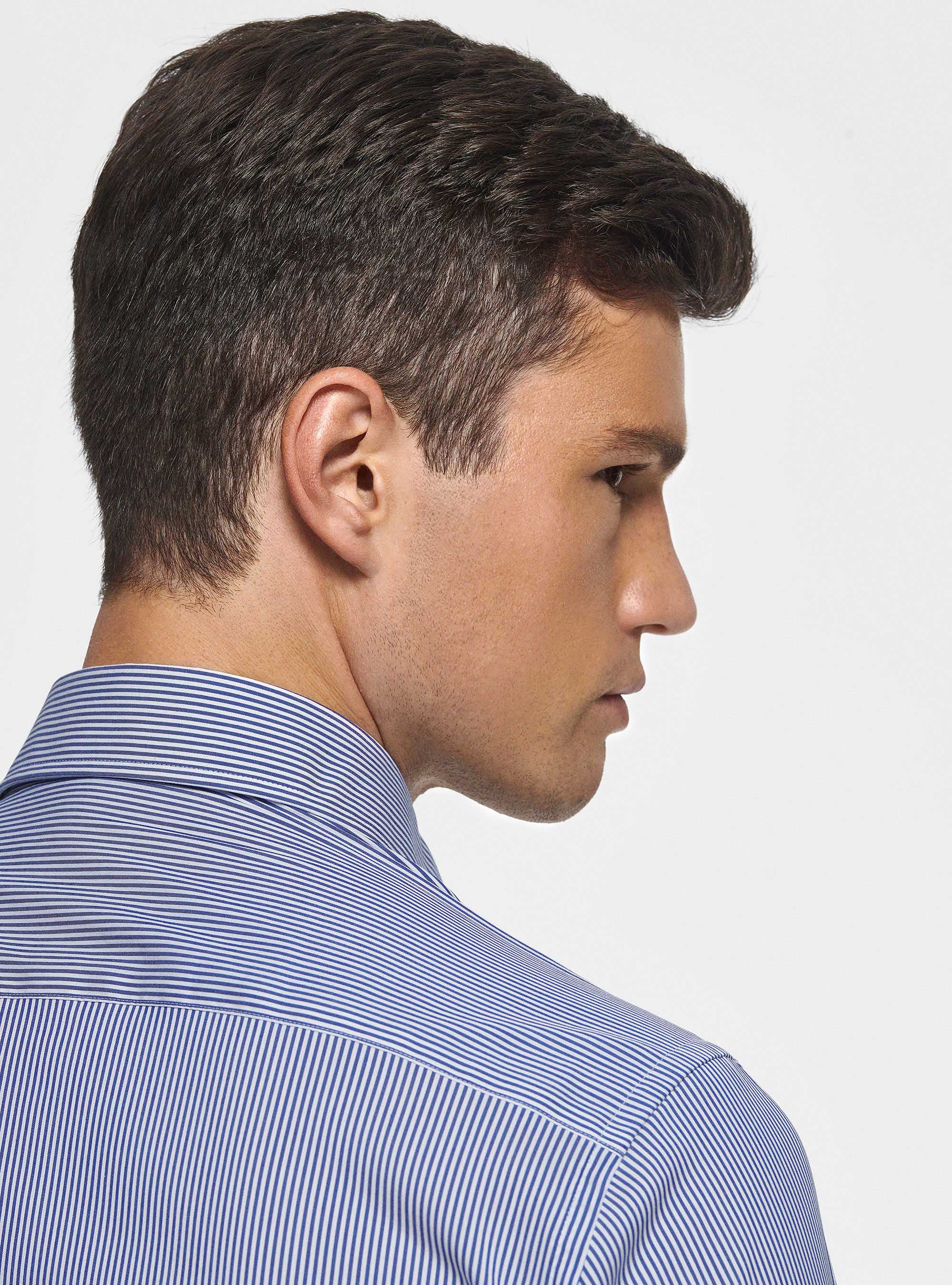 Chemise &agrave; rayures en popeline stretch, BLEU