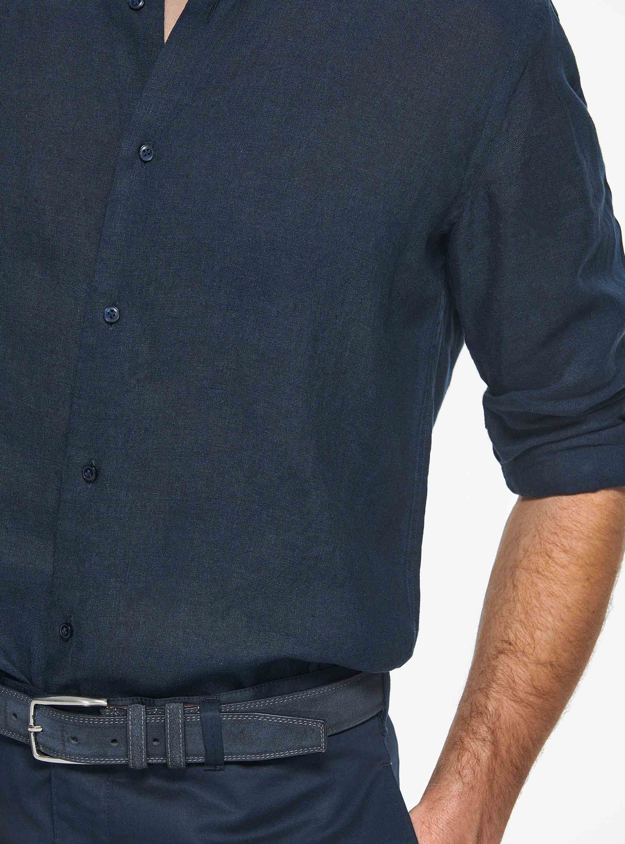 Camicia in puro lino, BLU NAVY