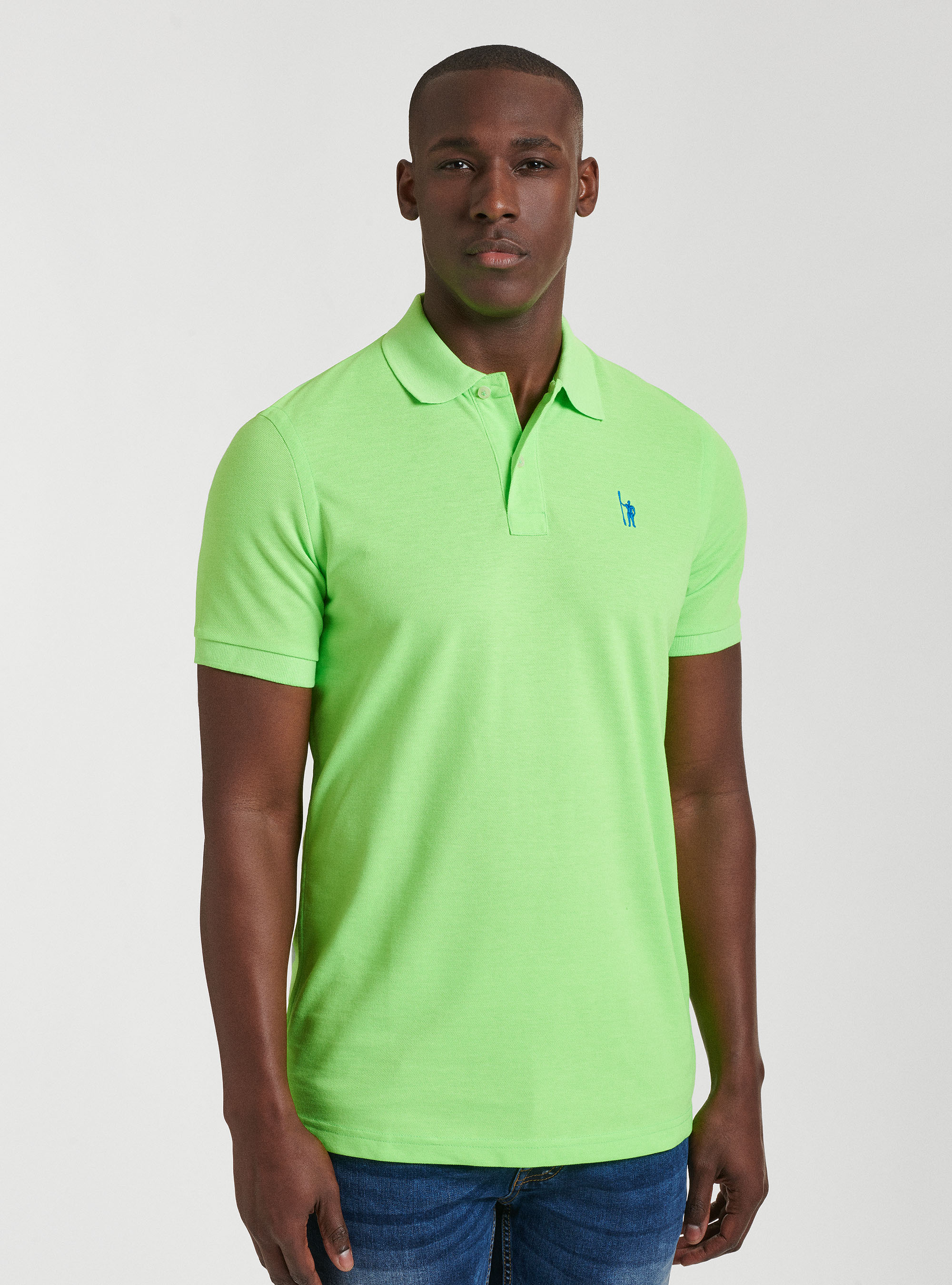 Polo de piqu&eacute; fluorescente con bordado, LIME 0658C