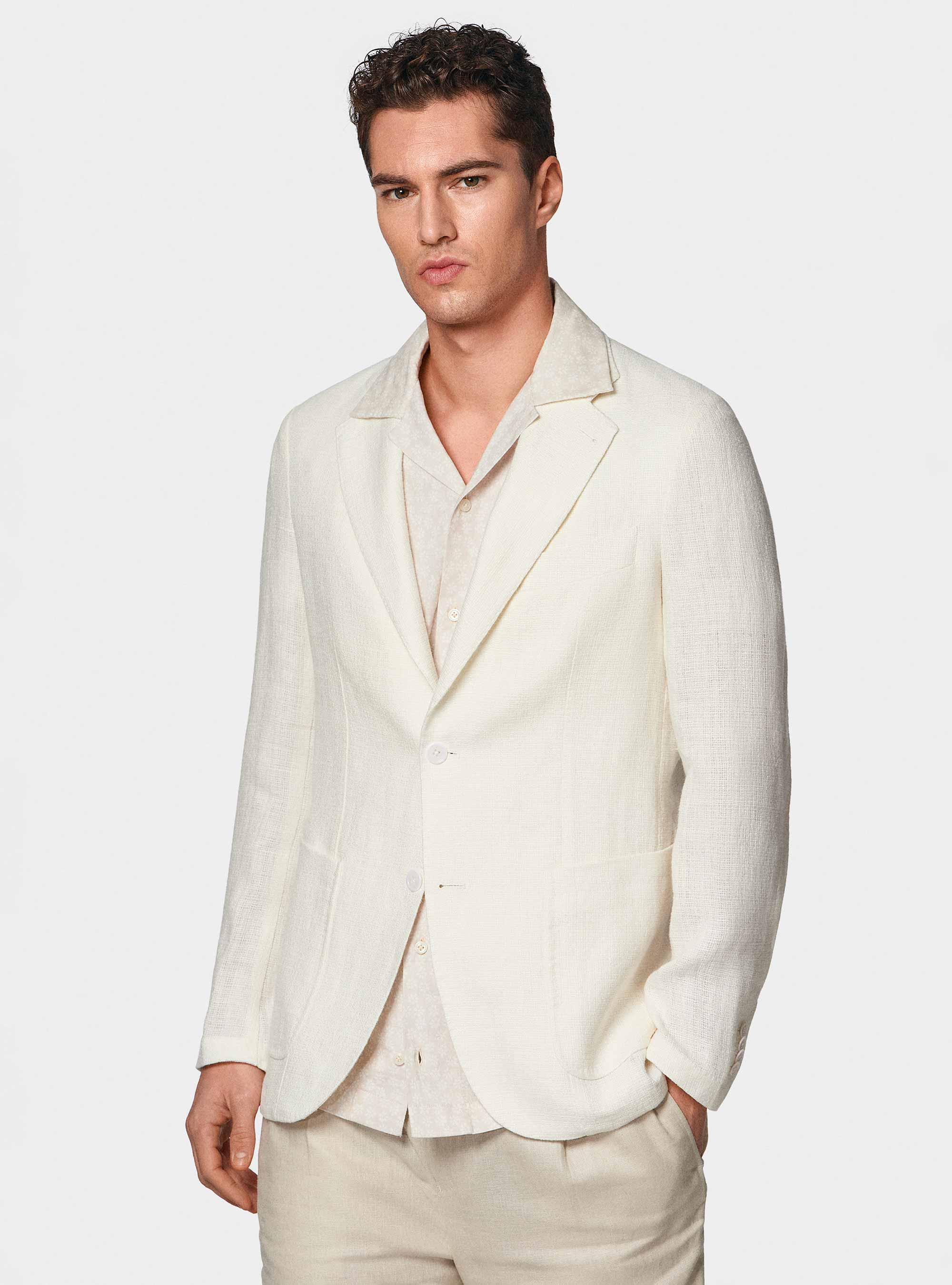 Linen crepe blazer, WHITE