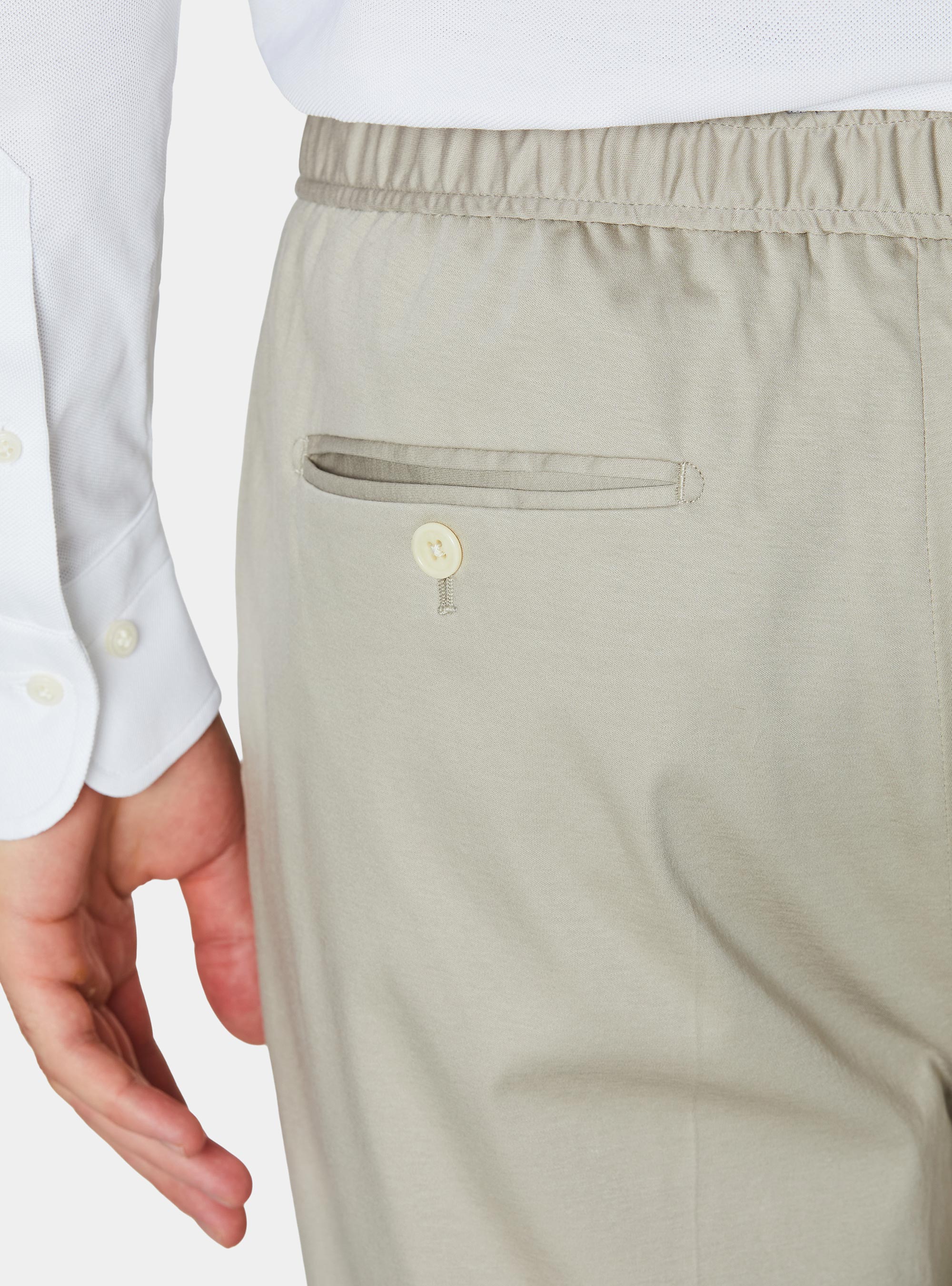 Technical cotton jersey drawstring trousers, ECRU