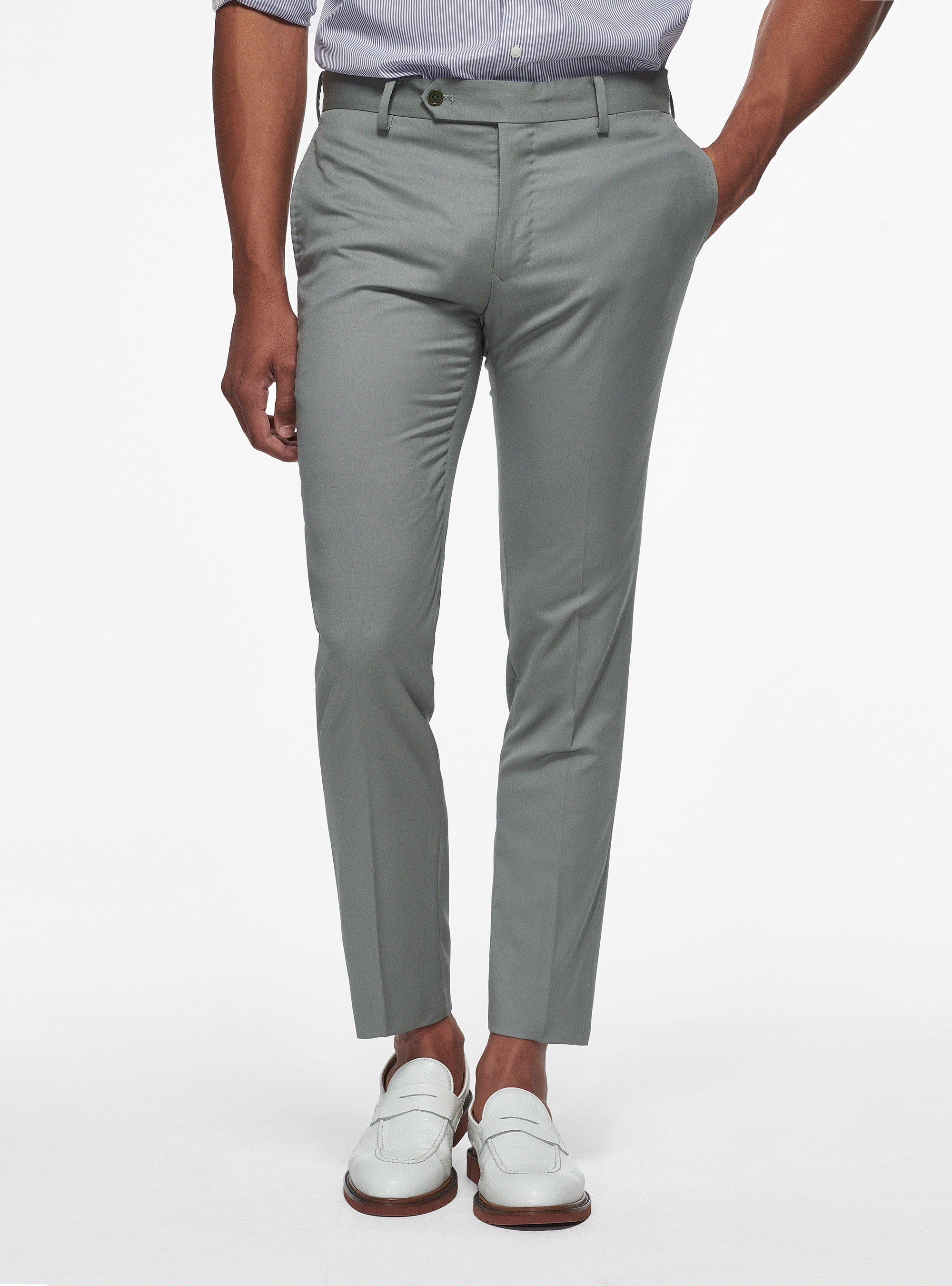 Trousers in pure 110's superfine wool, SALVIA 0602C