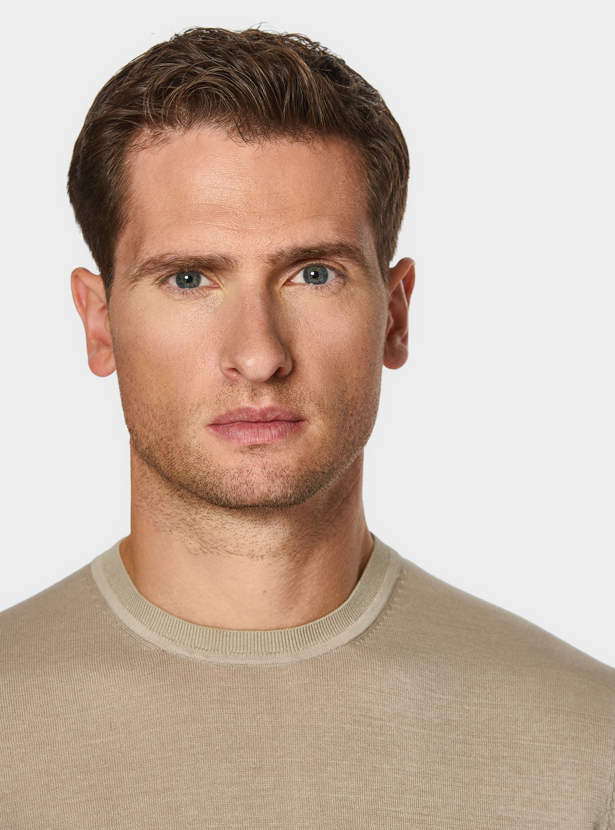 Cotton and silk crew-neck sweater, SAND