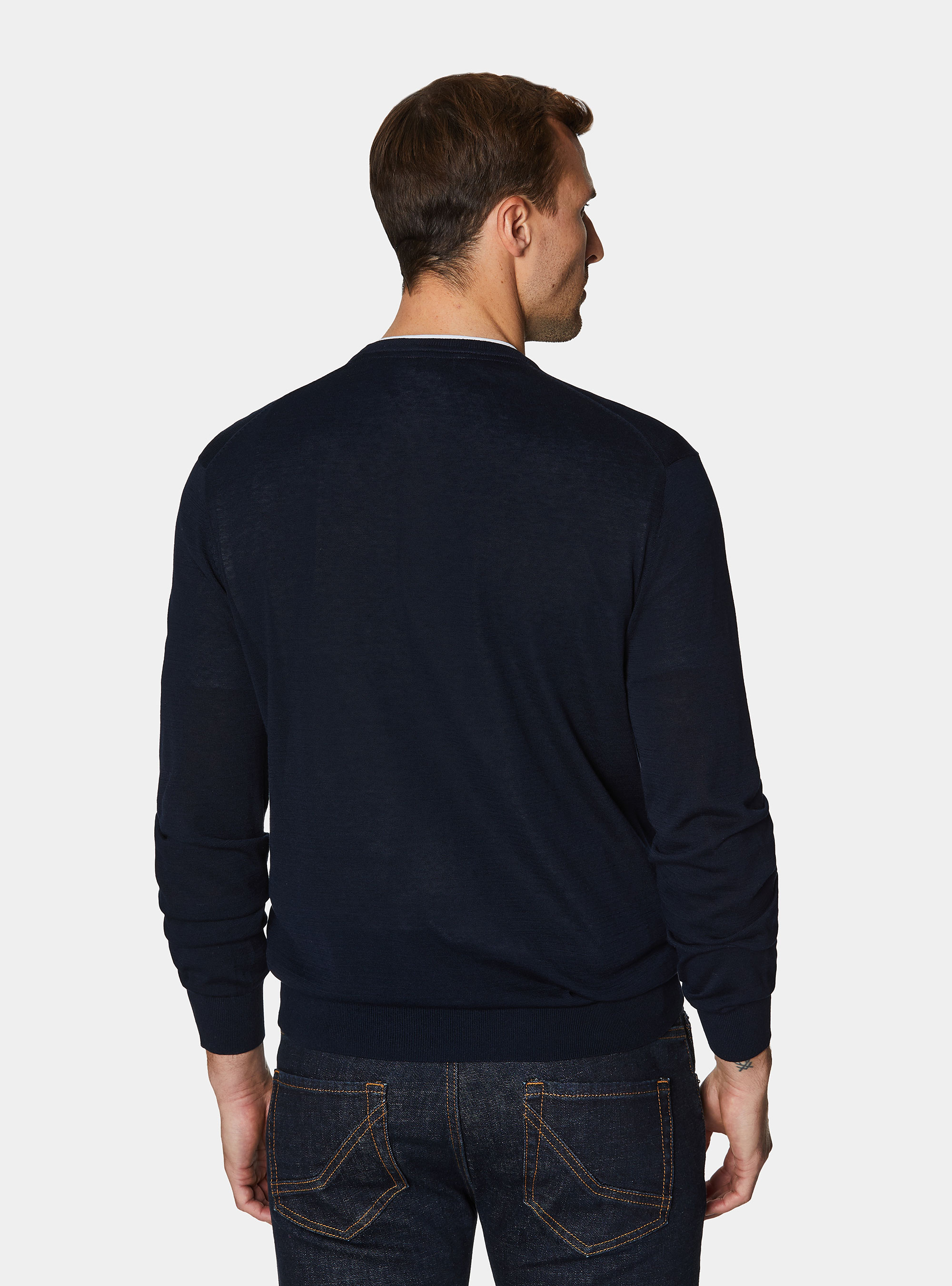 Rundhals-Pullover aus Baumwolle und Seide, NAVY 0218C