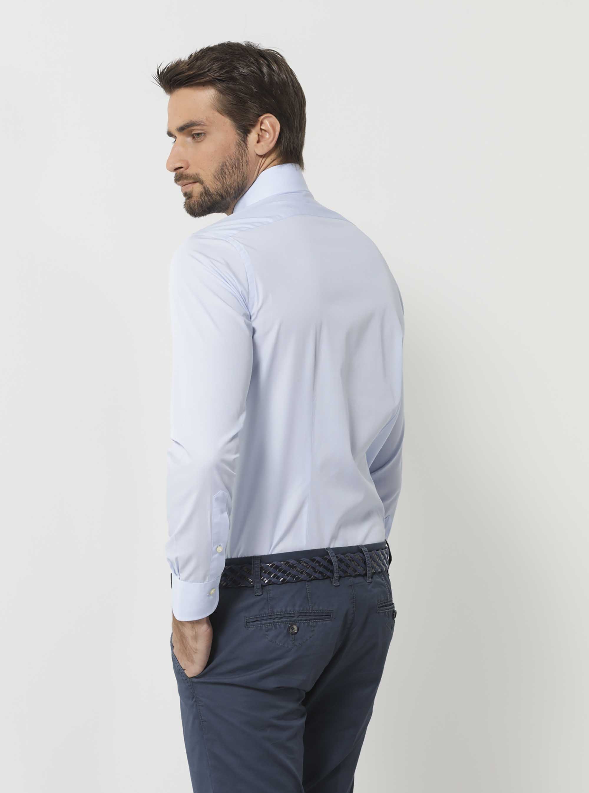 Fil a fil cotton Italian collar shirt, LIGHT BLUE