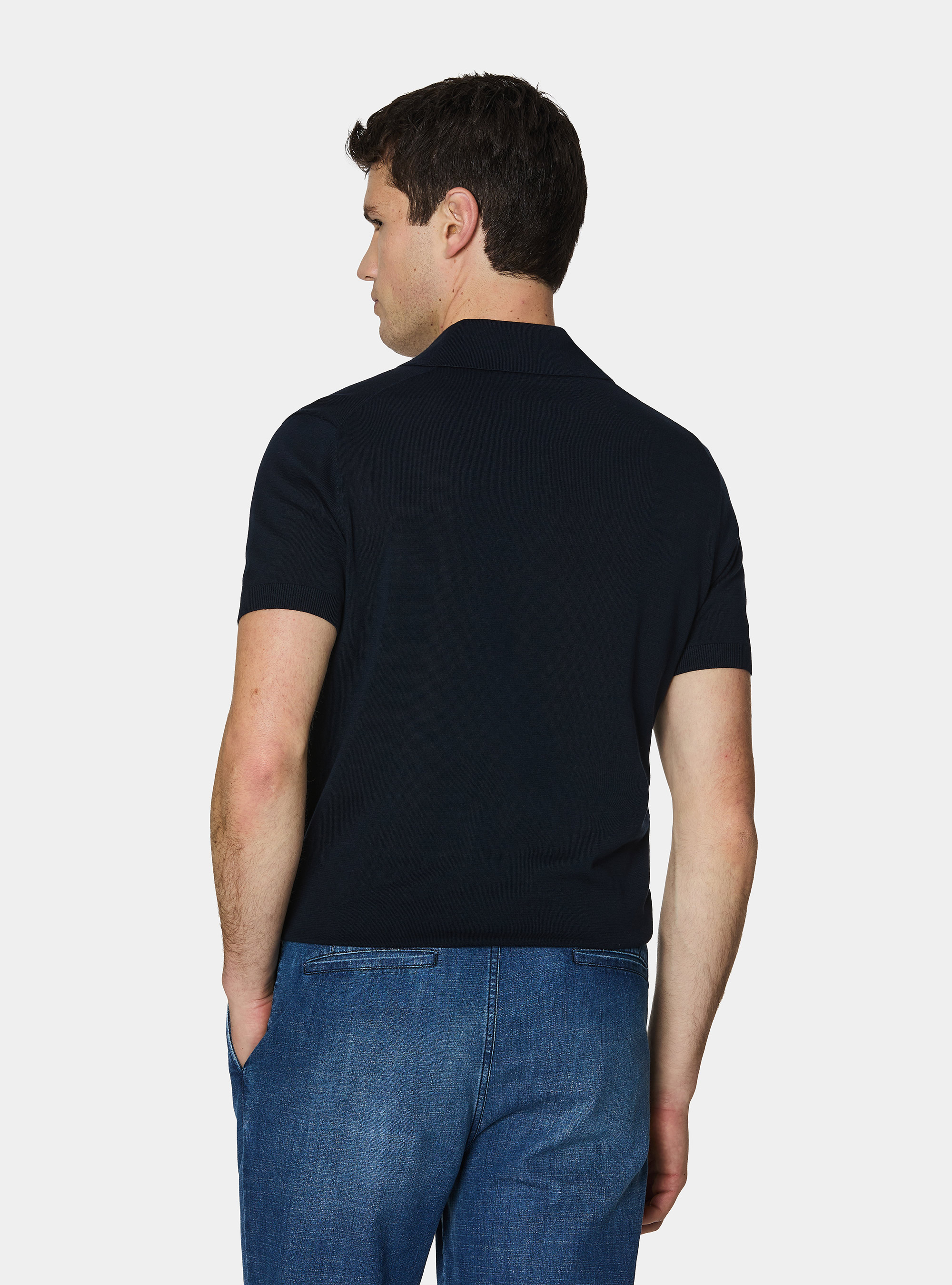 Polo en tricot de coton extra-fin, BLEU MARINE