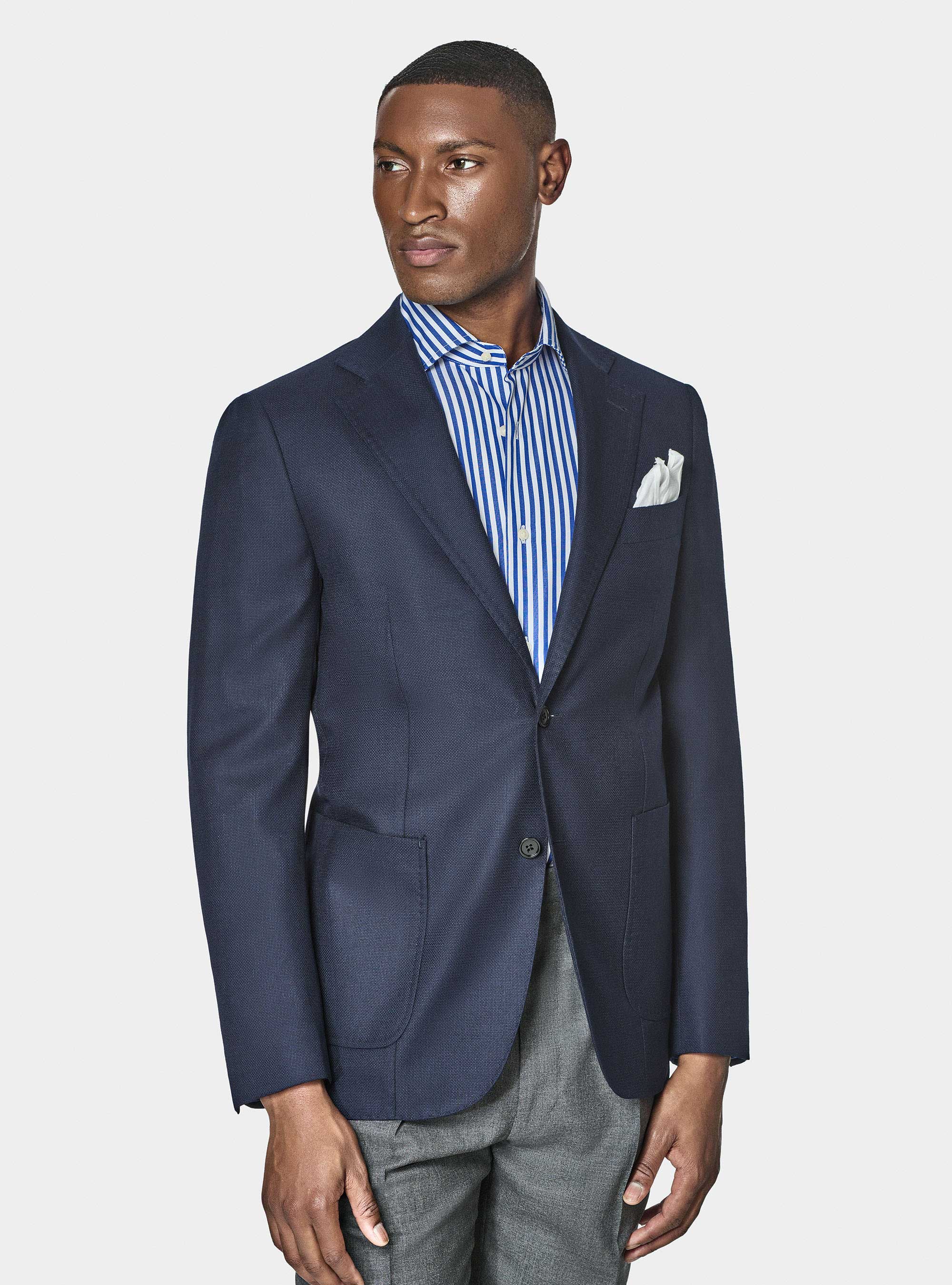 Pure wool hopsack blazer Vitale Barberis Canonico, NAVY BLUE