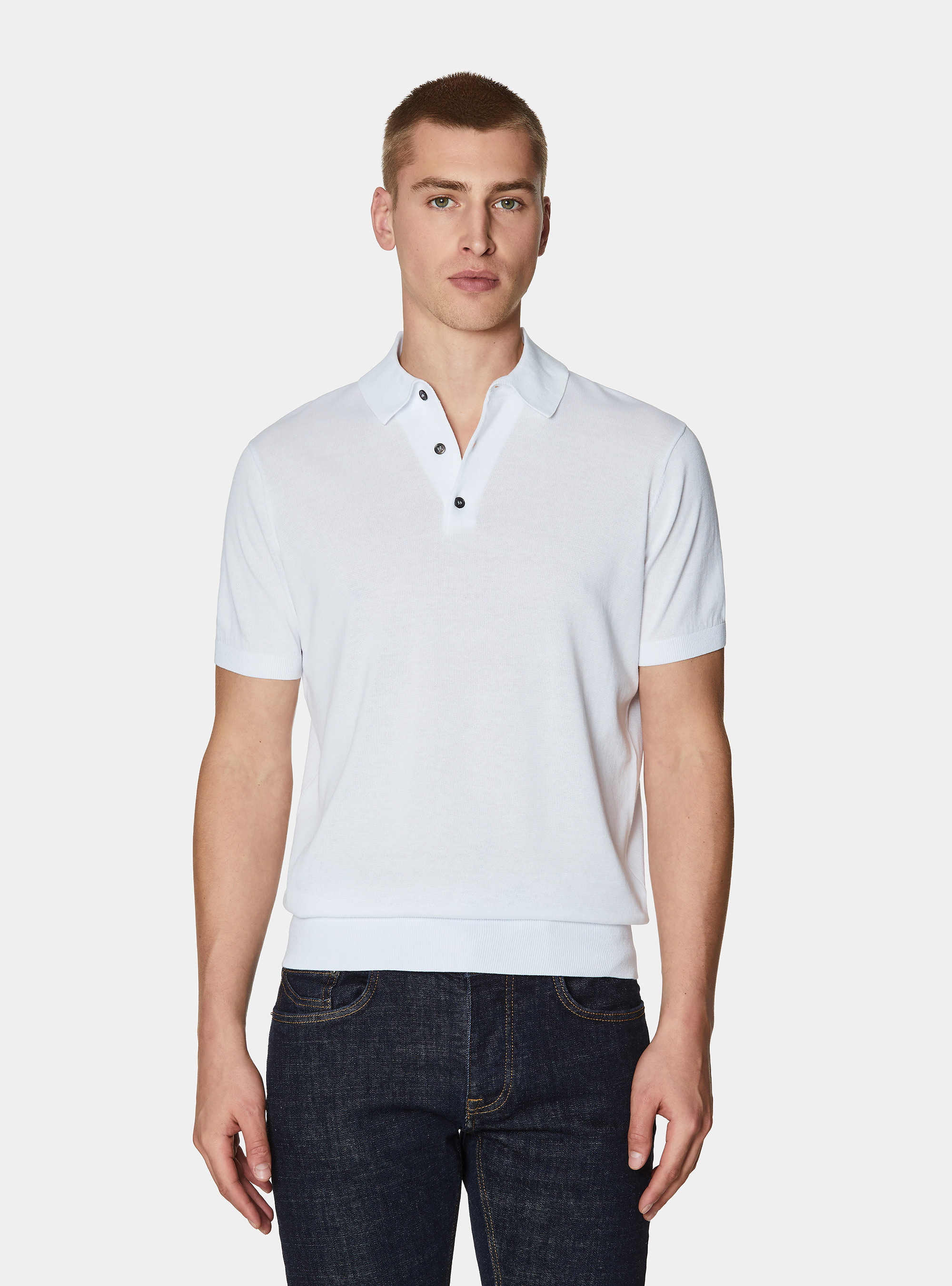 Polo de punto de algod&oacute;n extrafino, BLANCO