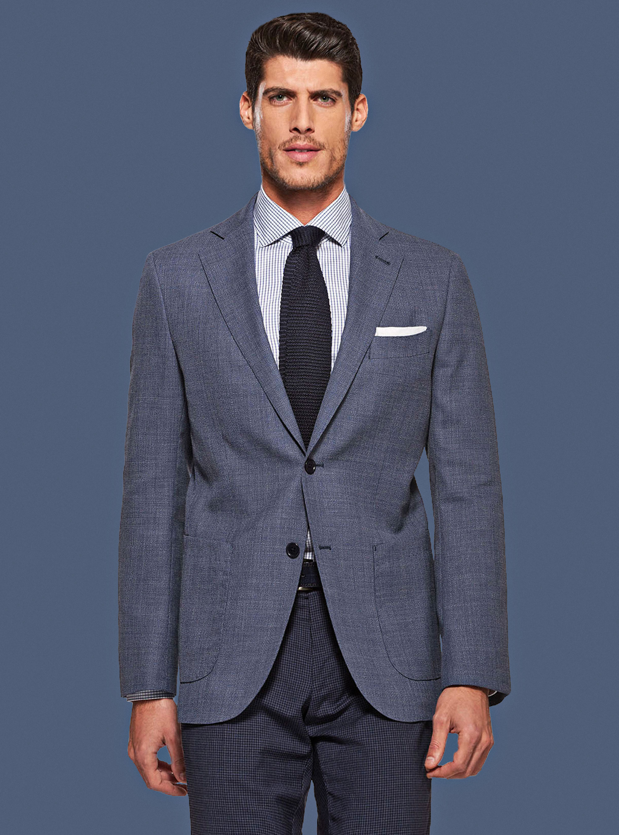 Micro-textured pure wool blazer, INK