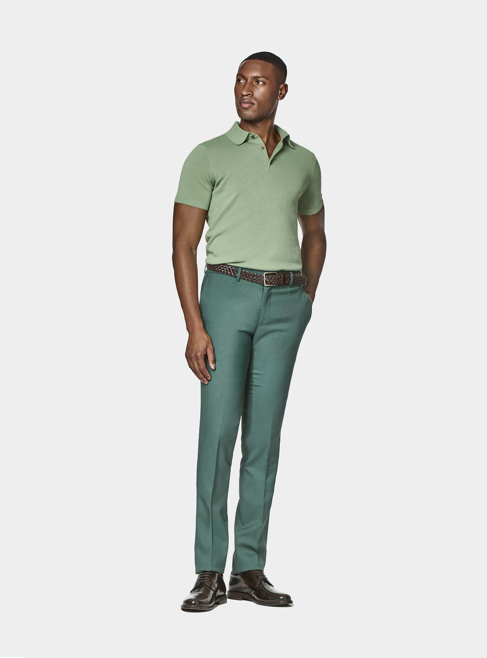 Extra-fine cotton knit polo shirt, SALVIA 0602C