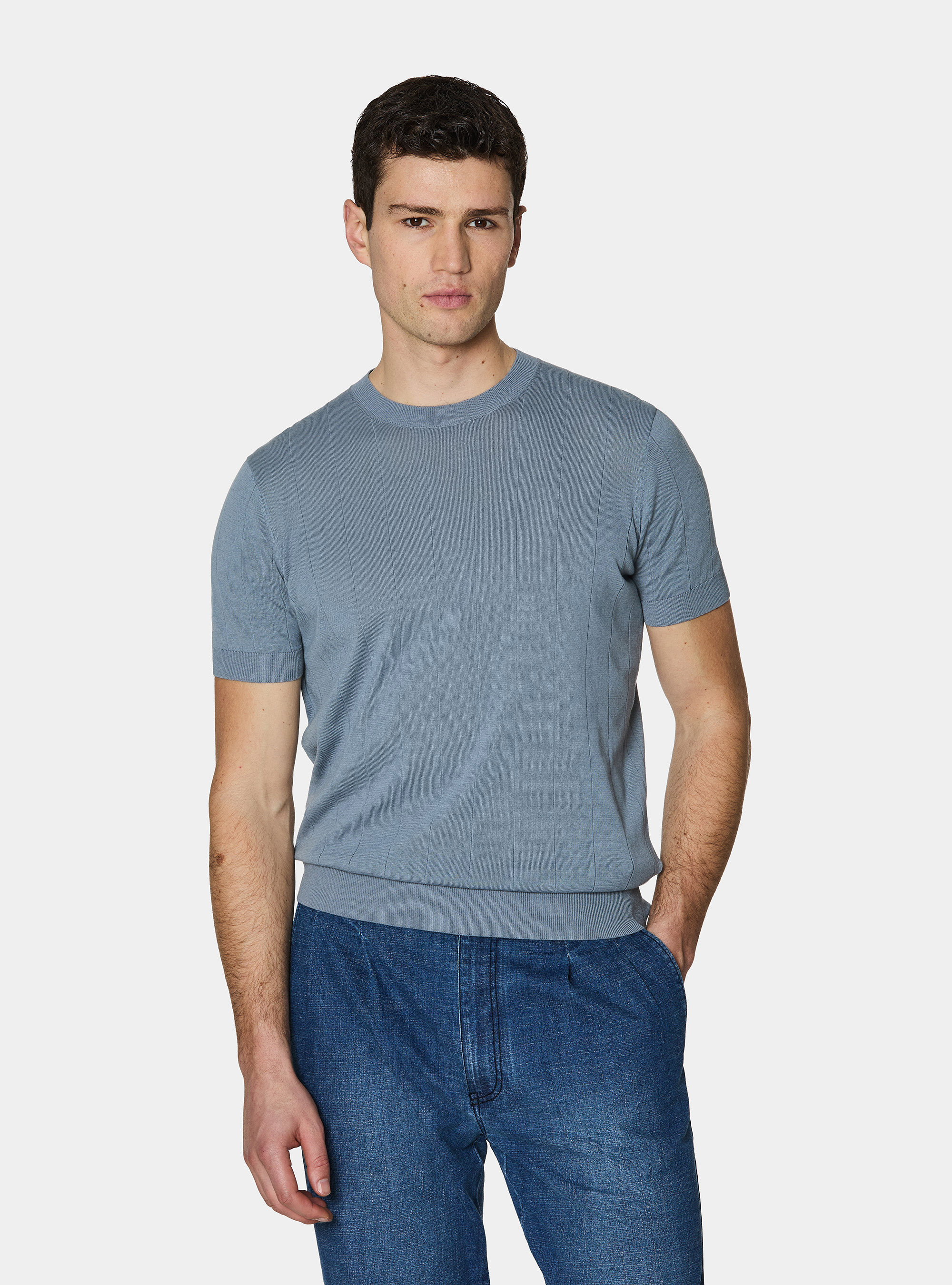 Pure cotton flat-ribbed sweater, AVIO 0292C