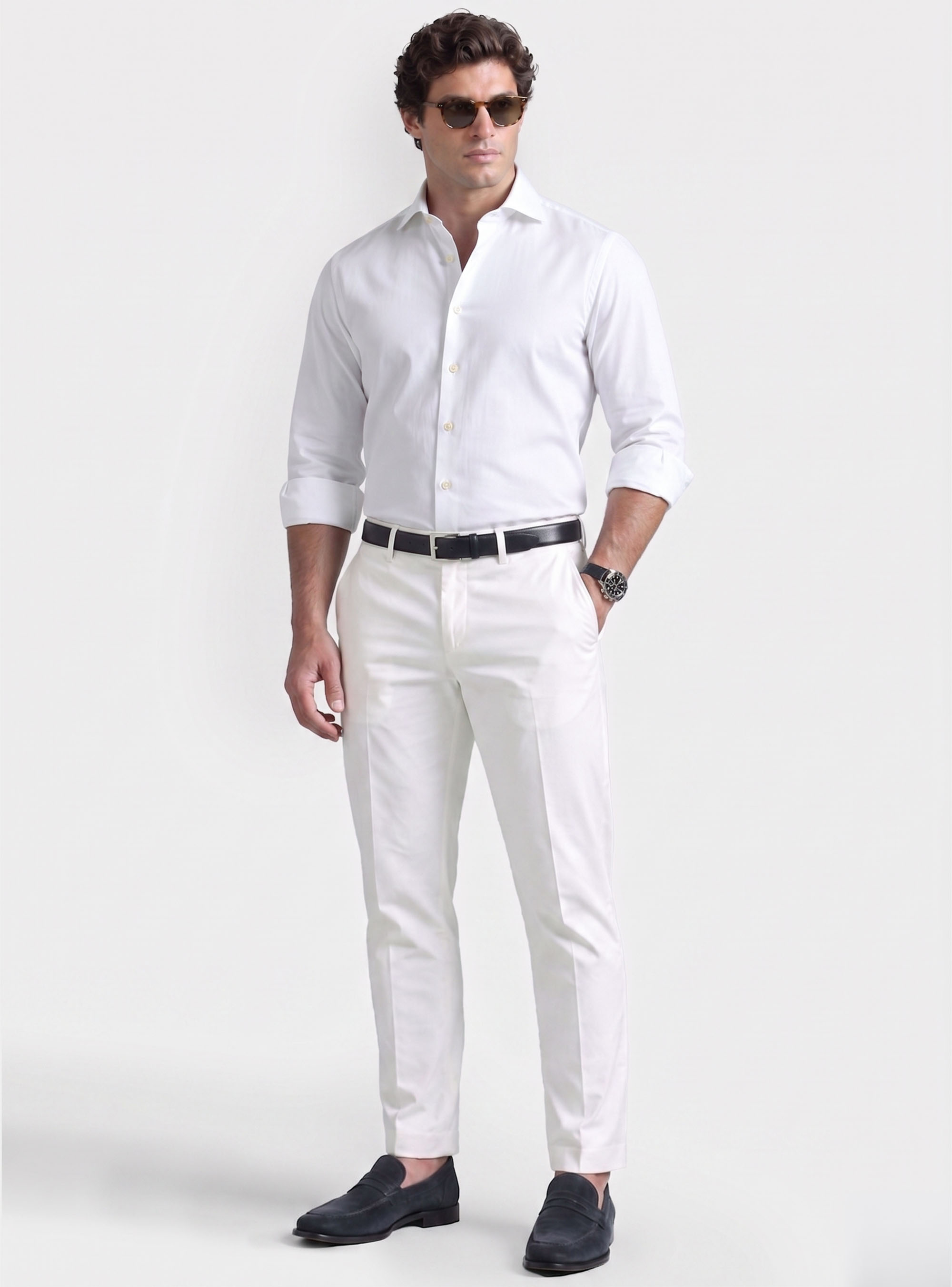 Custom-fit cotton poplin shirt, WHITE
