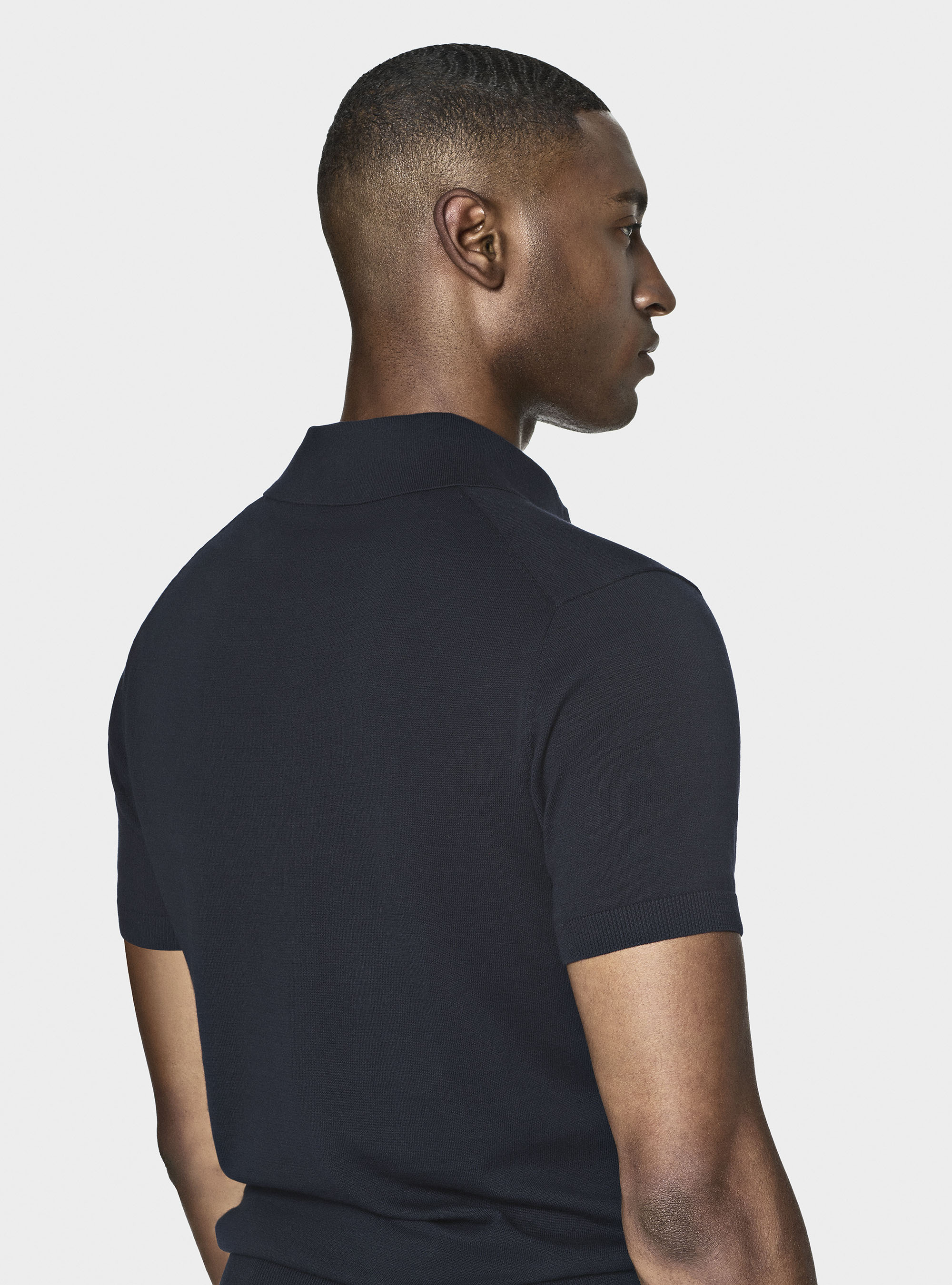 Extra-fine cotton knit polo shirt, NAVY BLUE