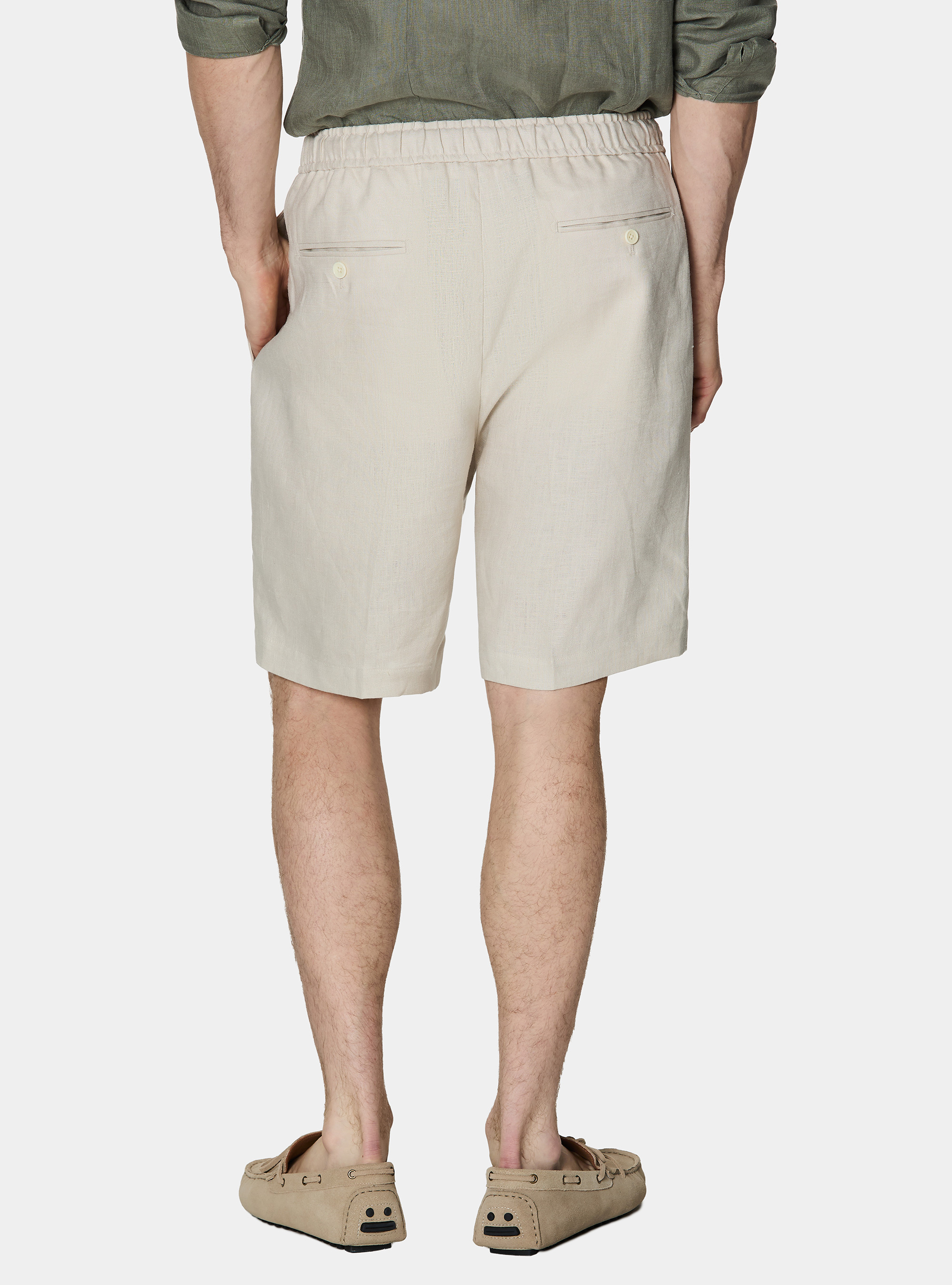 Linen Bermuda shorts with drawstring, ECRU