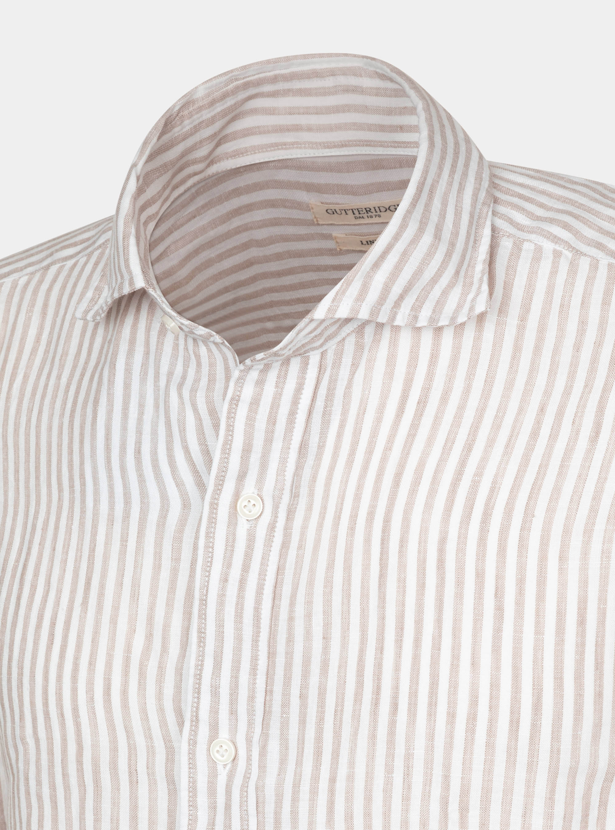Semi-French collar shirt in pure linen striped, SAND