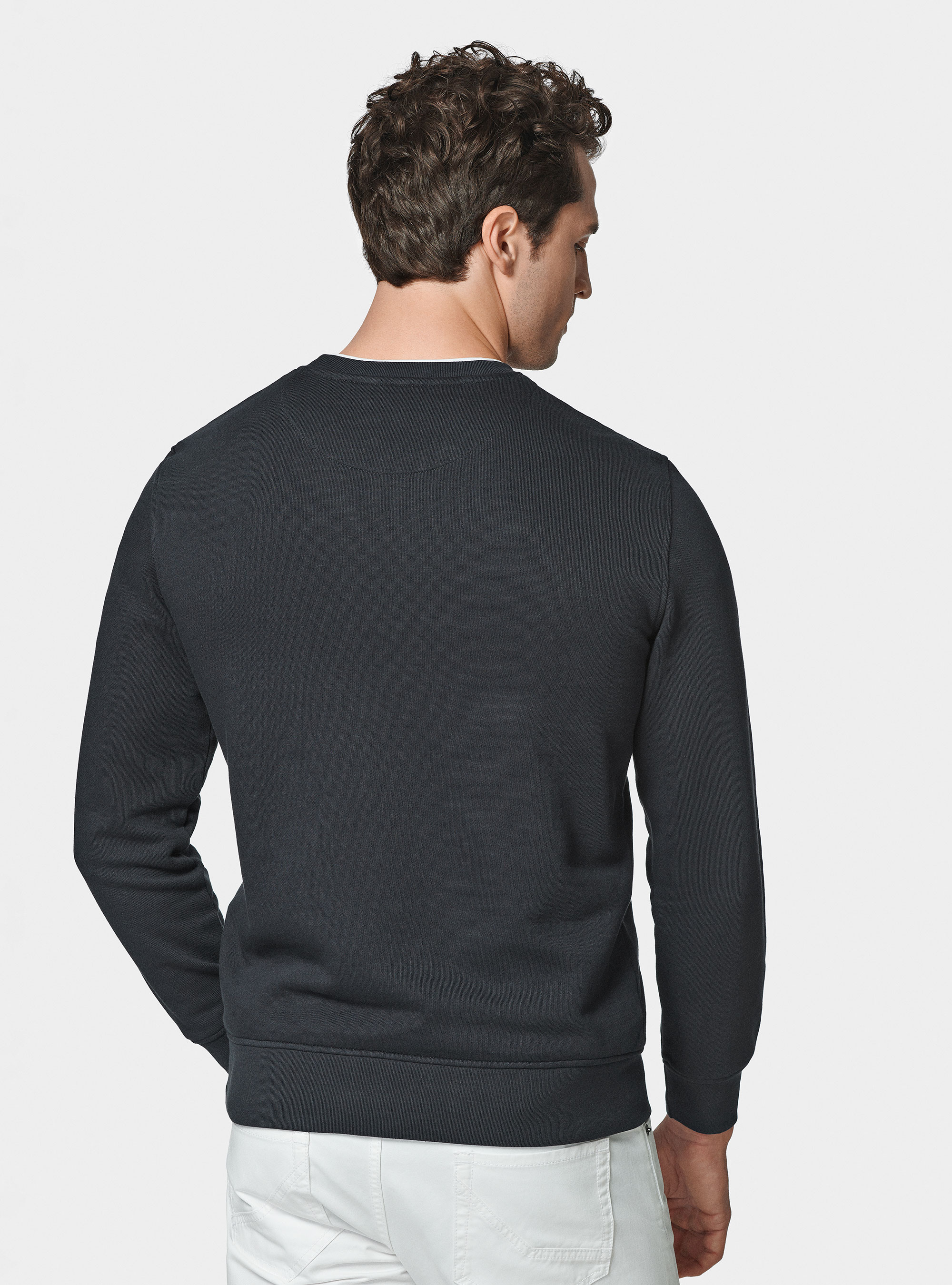 Sudadera con cuello redondo y estampado, AZUL MARINO