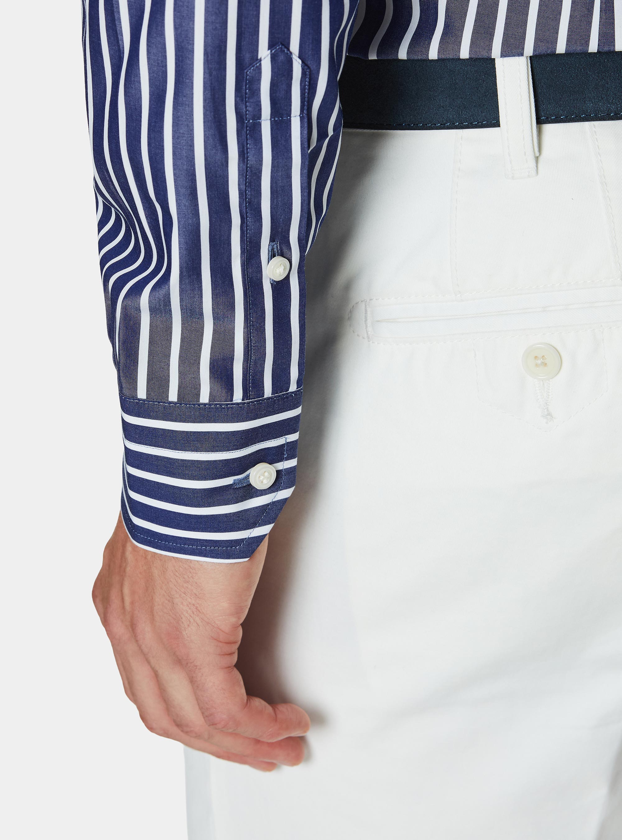 Striped cotton poplin shirt, NAVY BLUE