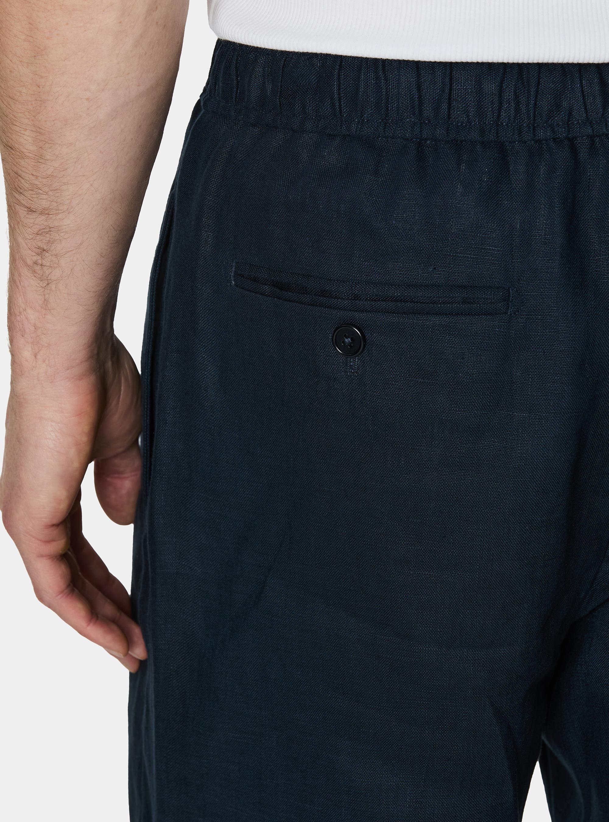 Linen Bermuda shorts with drawstring, NAVY BLUE