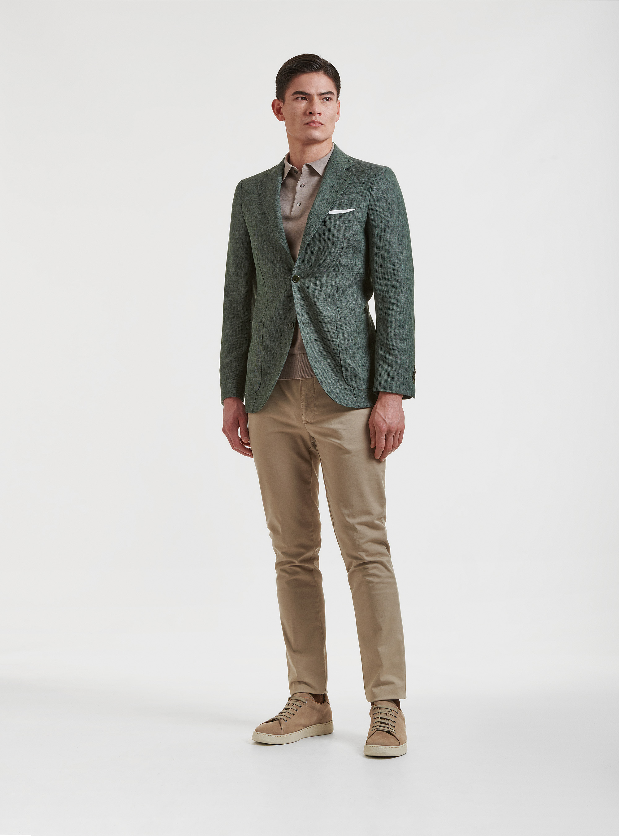Micro-textured pure wool blazer, GREEN