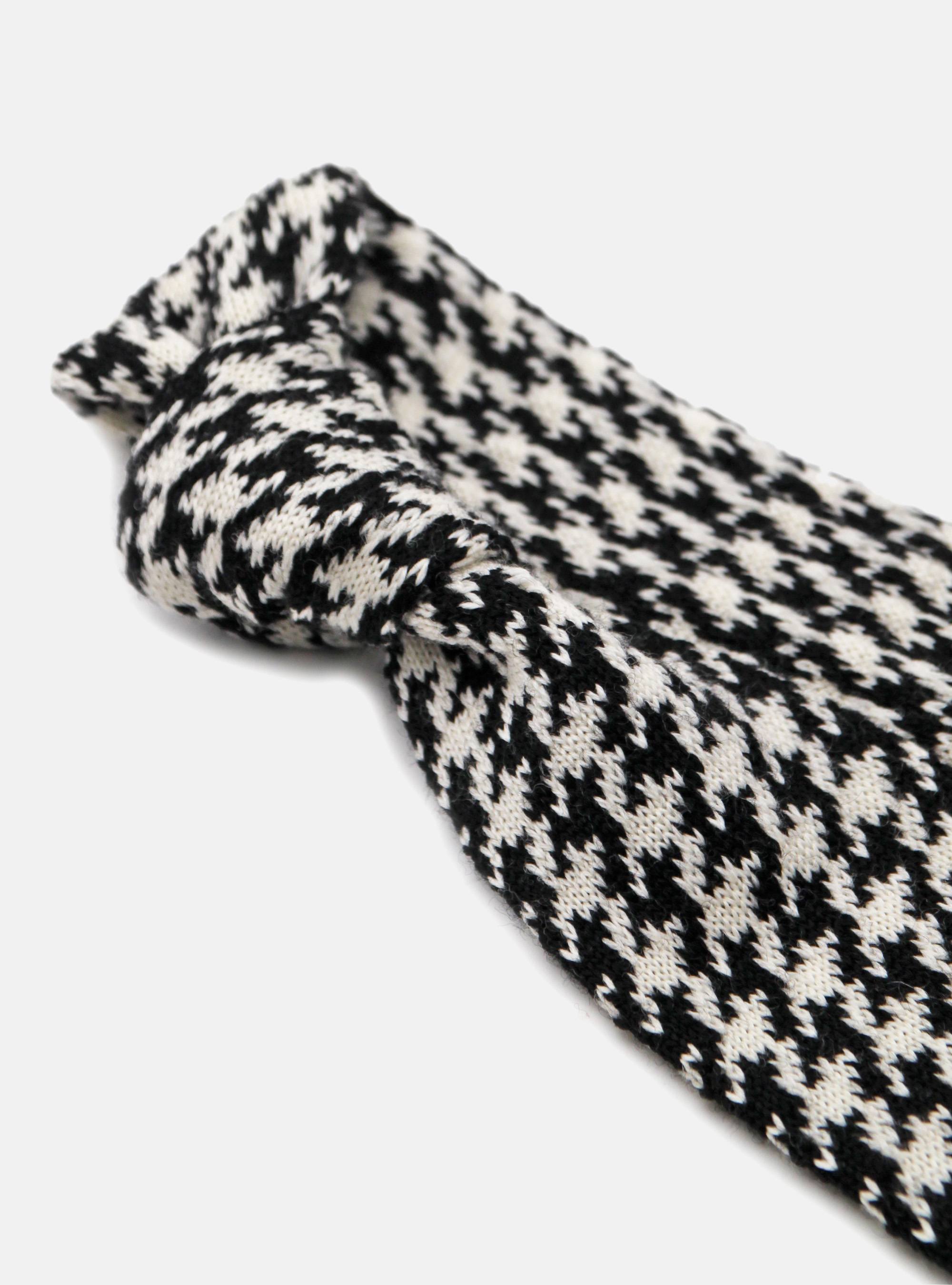 Pied de poule knitted wool tie, BLACK
