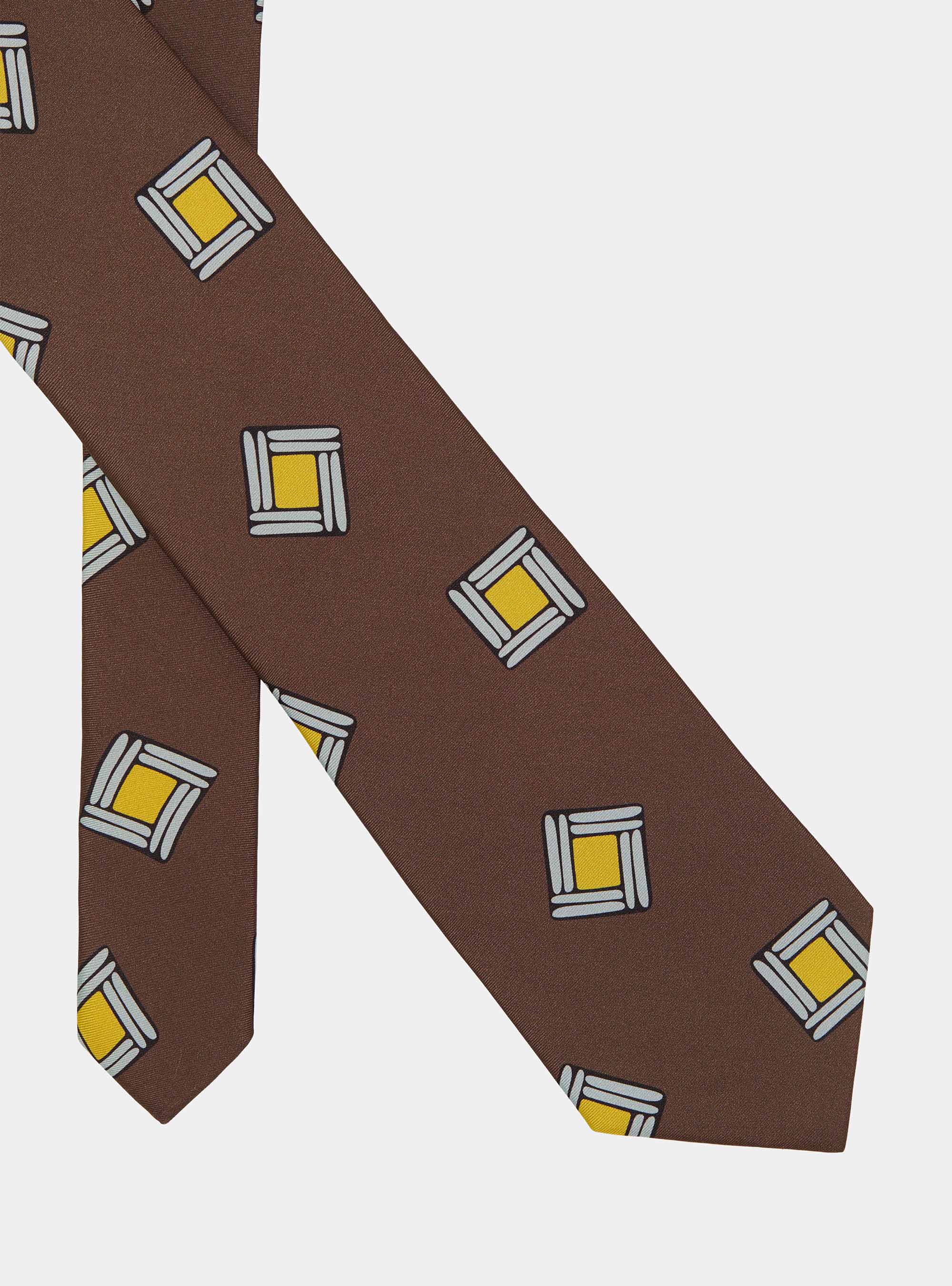 Krawatte aus Seidentwill mit geometrischem Muster, MARRONE 0507C